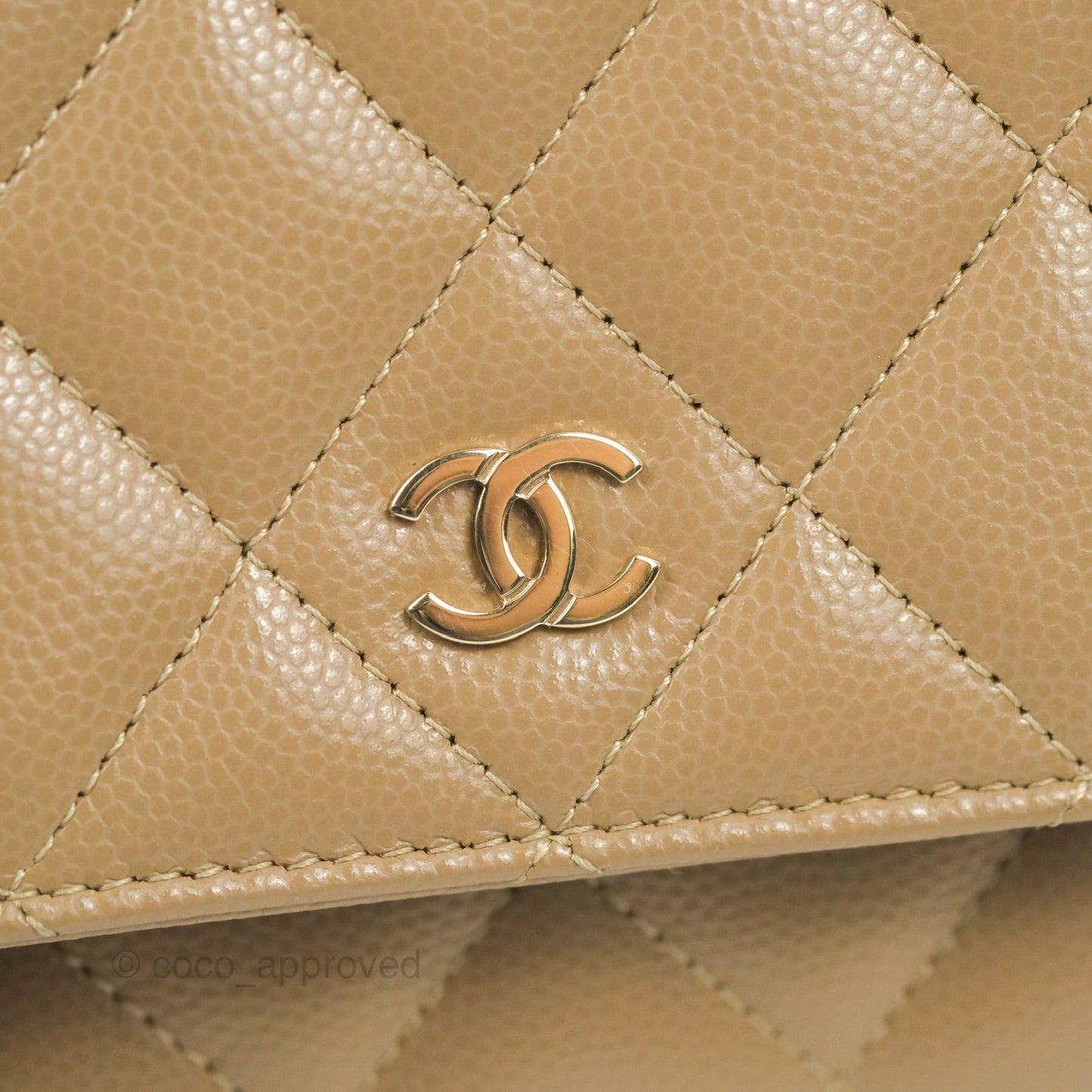 Chanel Quilted Classic Wallet on Chain WOC Dark Beige Caviar Gold Hardware