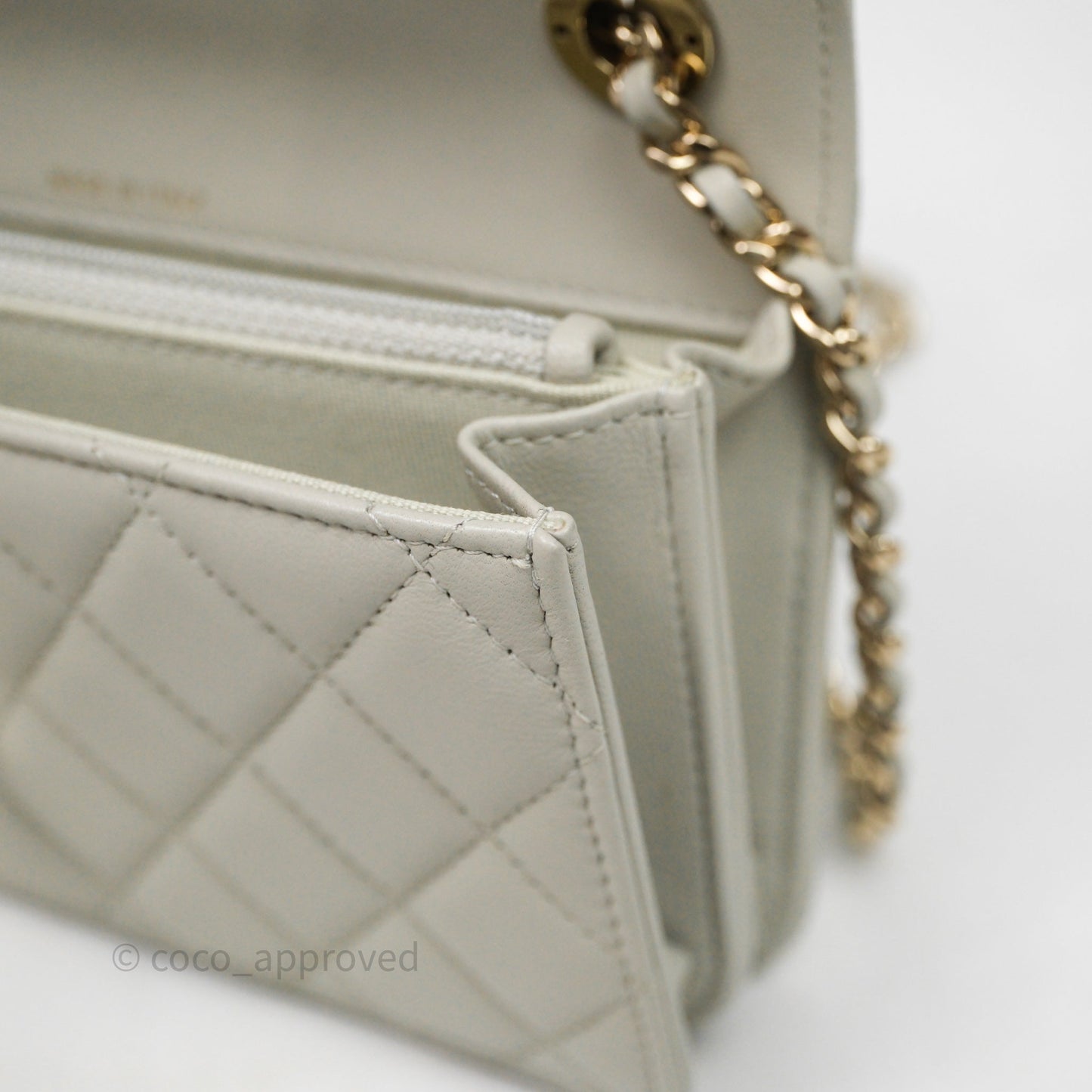 Chanel Trendy CC Wallet On Chain WOC Light Grey Lambskin Gold Hardware N