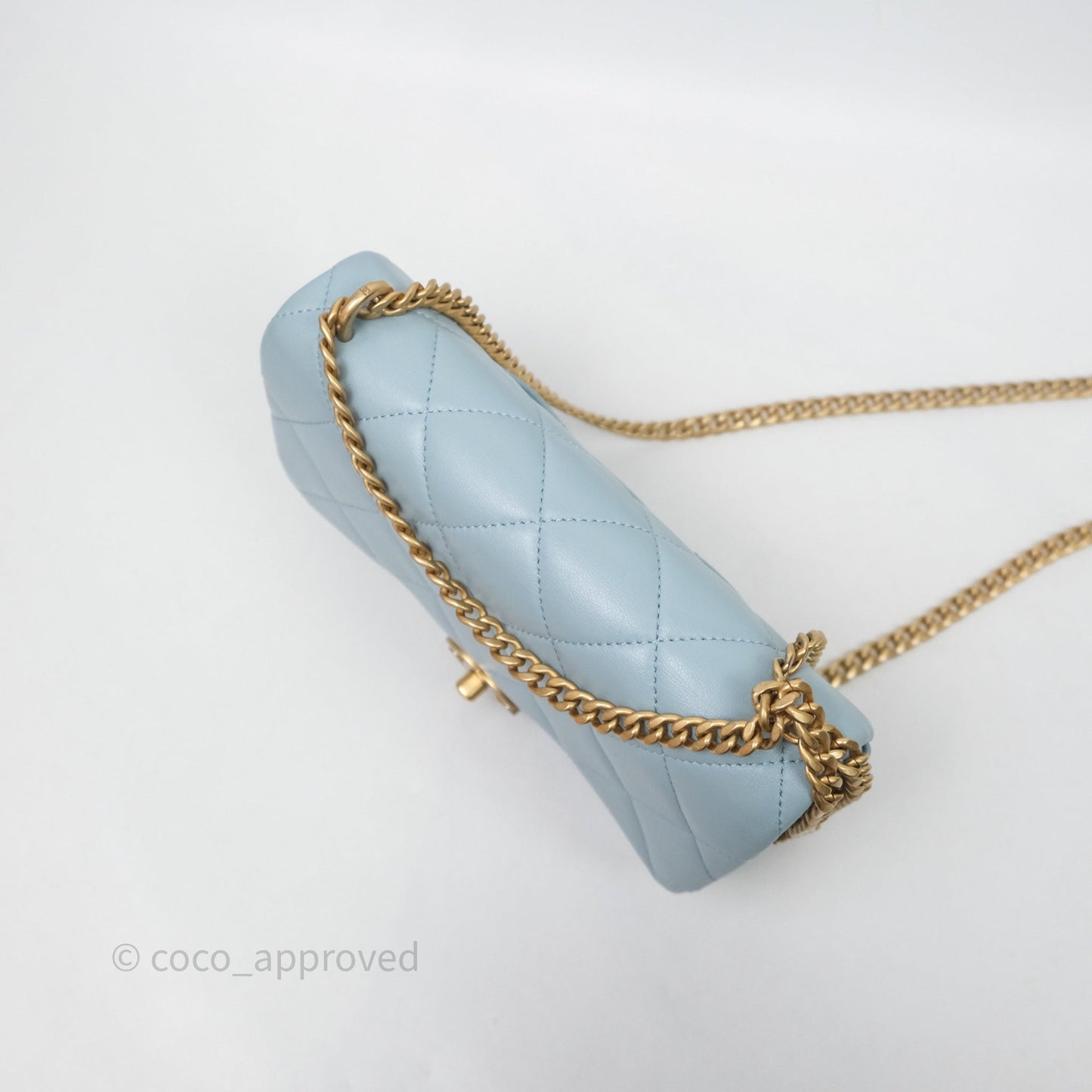 Chanel Quilted Enamel Pending CC Small Square Flap Baby Blue Lambskin