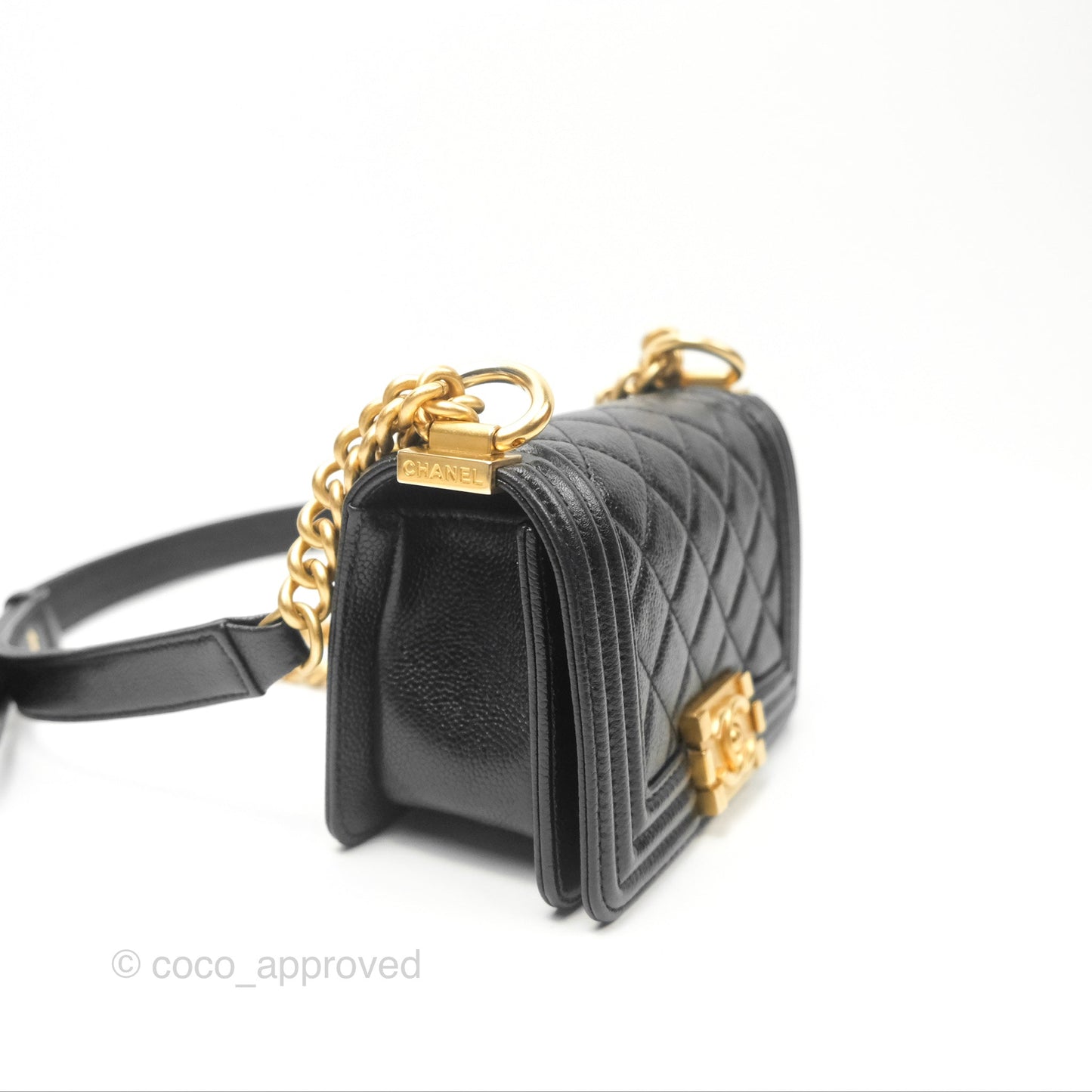 Chanel Mini Boy Black Caviar Aged Gold Hardware