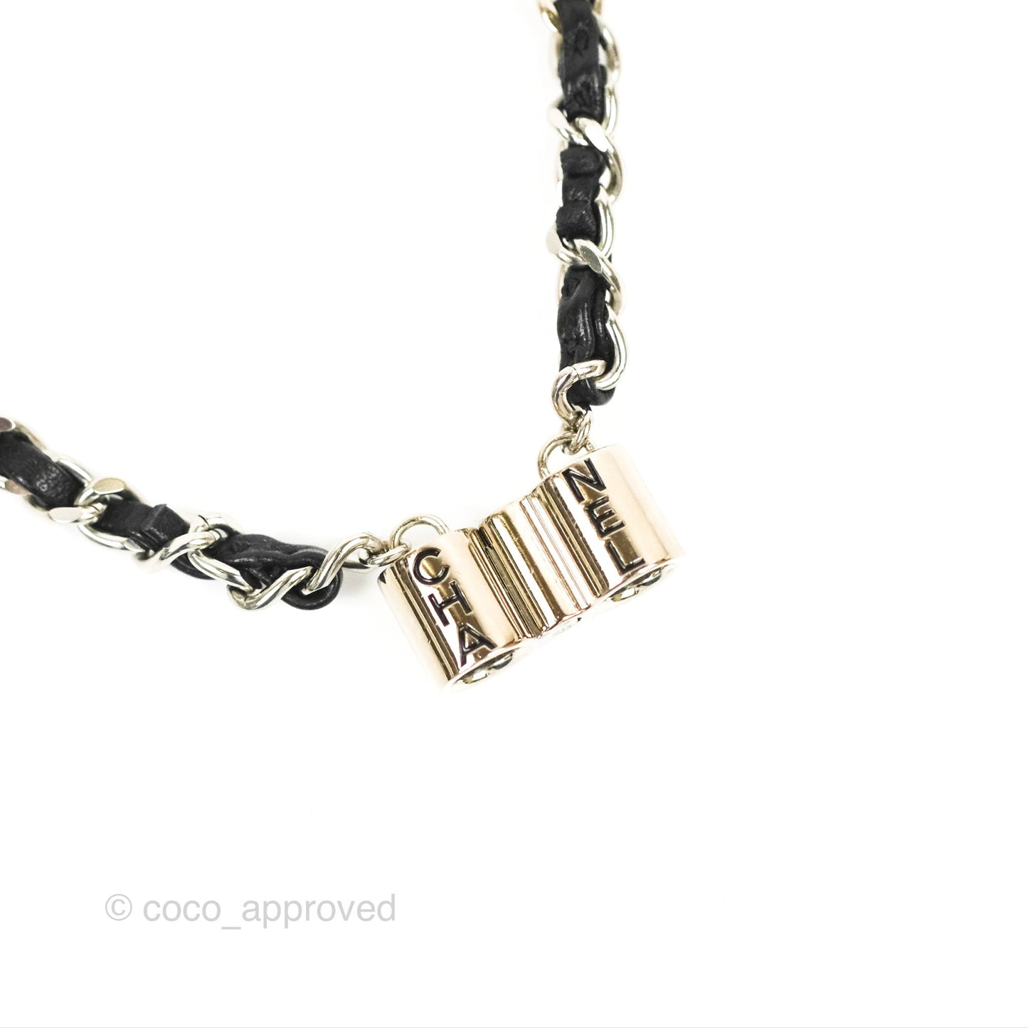 Chanel CC Woven Airpods Necklace Black Lambskin Silver Hardware