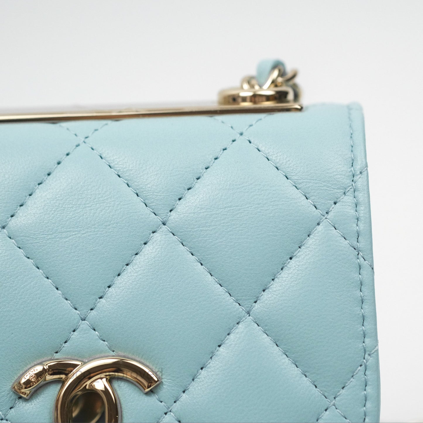 Chanel Mini Quilted Trendy CC Clutch With Chain Tiffany Blue Lambskin Gold Hardware