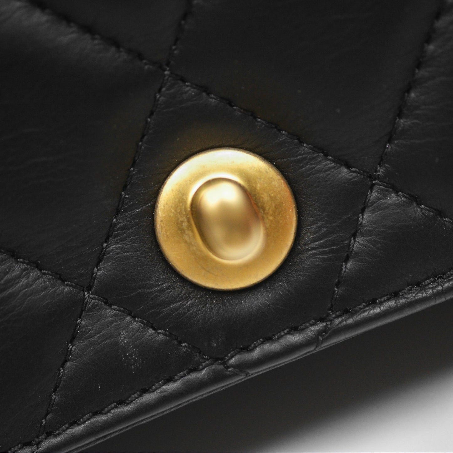 Chanel Quilted Side Chain Flap Bag Black Calfskin Aged Gold Hardware
