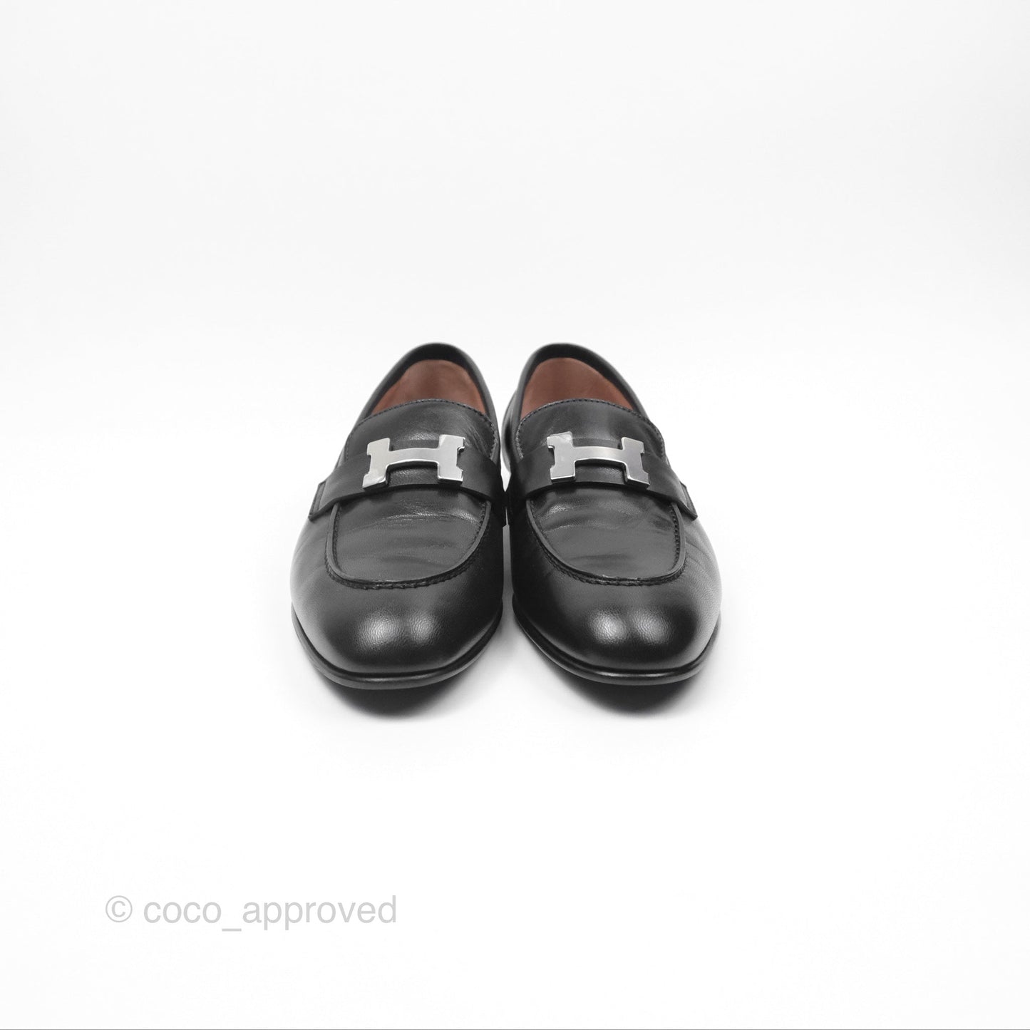 Hermès Paris Loafer Black Goatskin Palladium H Buckle Size 37.5