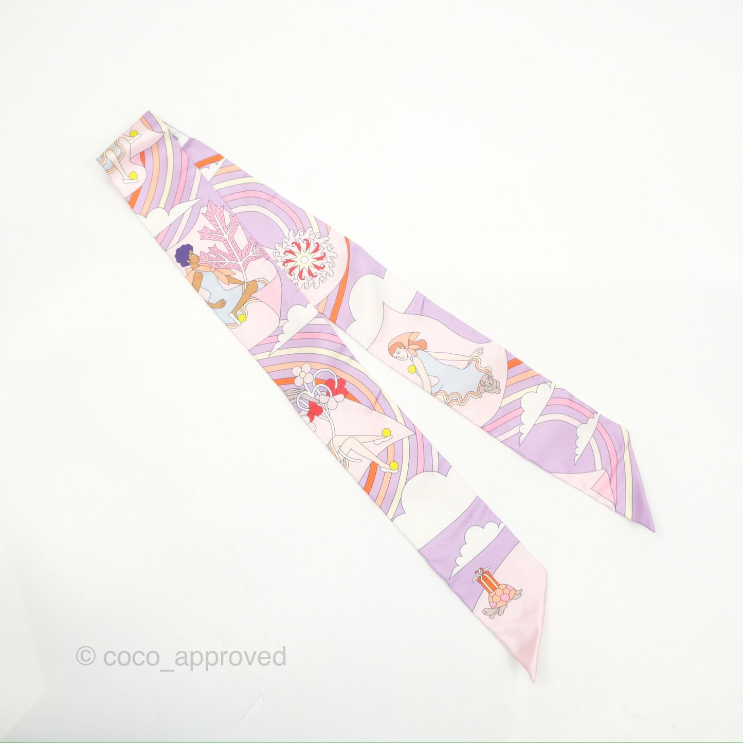Hermes Silk Carres Volants Twilly Lilas/Rose Pâle/ Orange