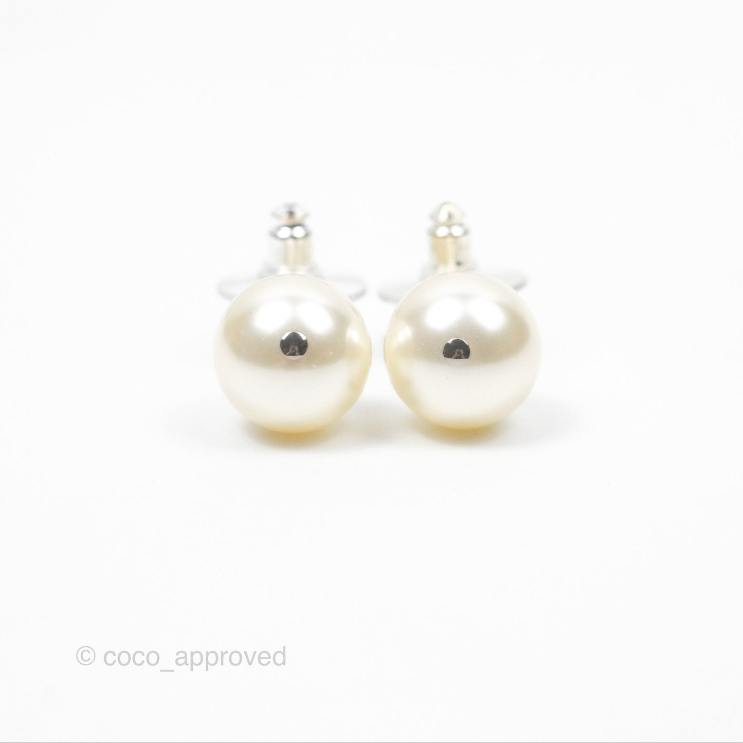Chanel CC Crystal Pearl Drop Earrings Silver Tone 23V