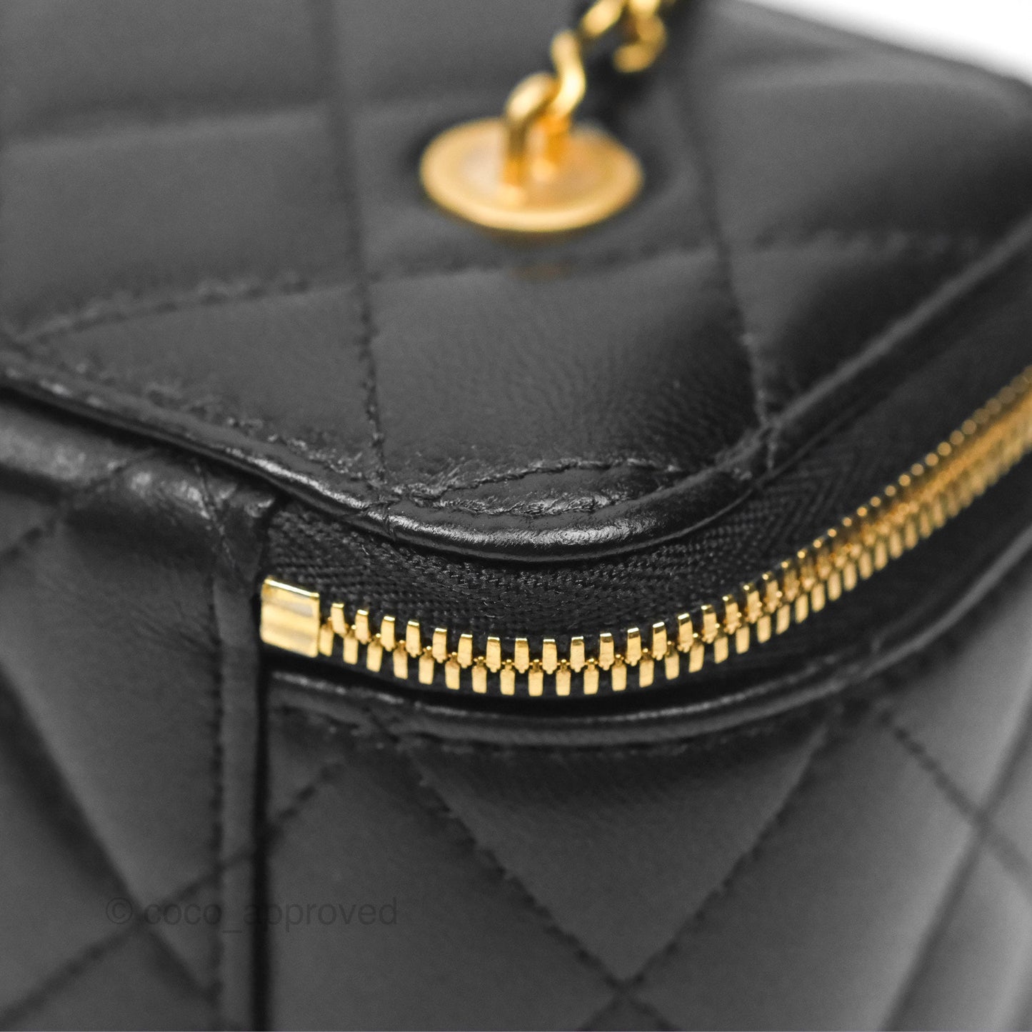 Chanel Vanity with COCO Heart Chain Black Lambskin Aged Gold Hardware