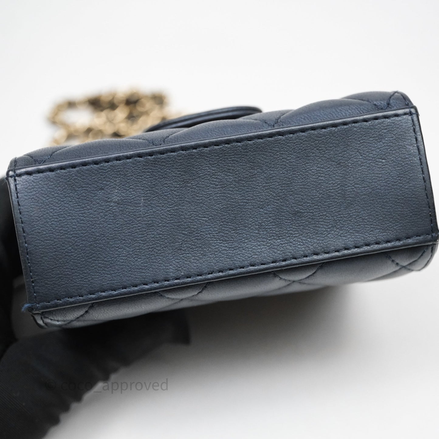 Chanel Mini Handle Clutch With Chain Iridescent Dark Navy Lambskin Gold Hardware