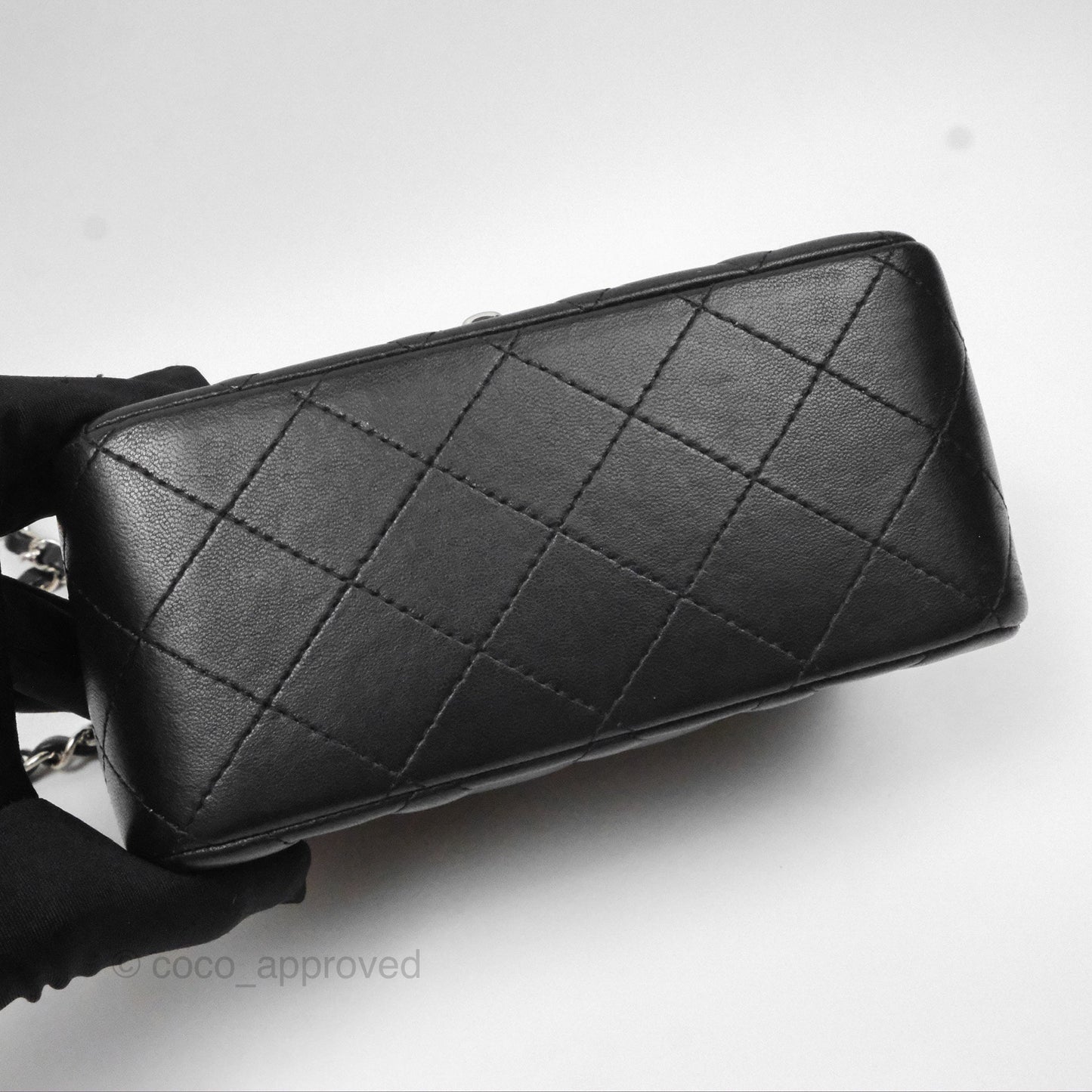 Chanel Mini Square Flap Quilted Black Lambskin Silver Hardware