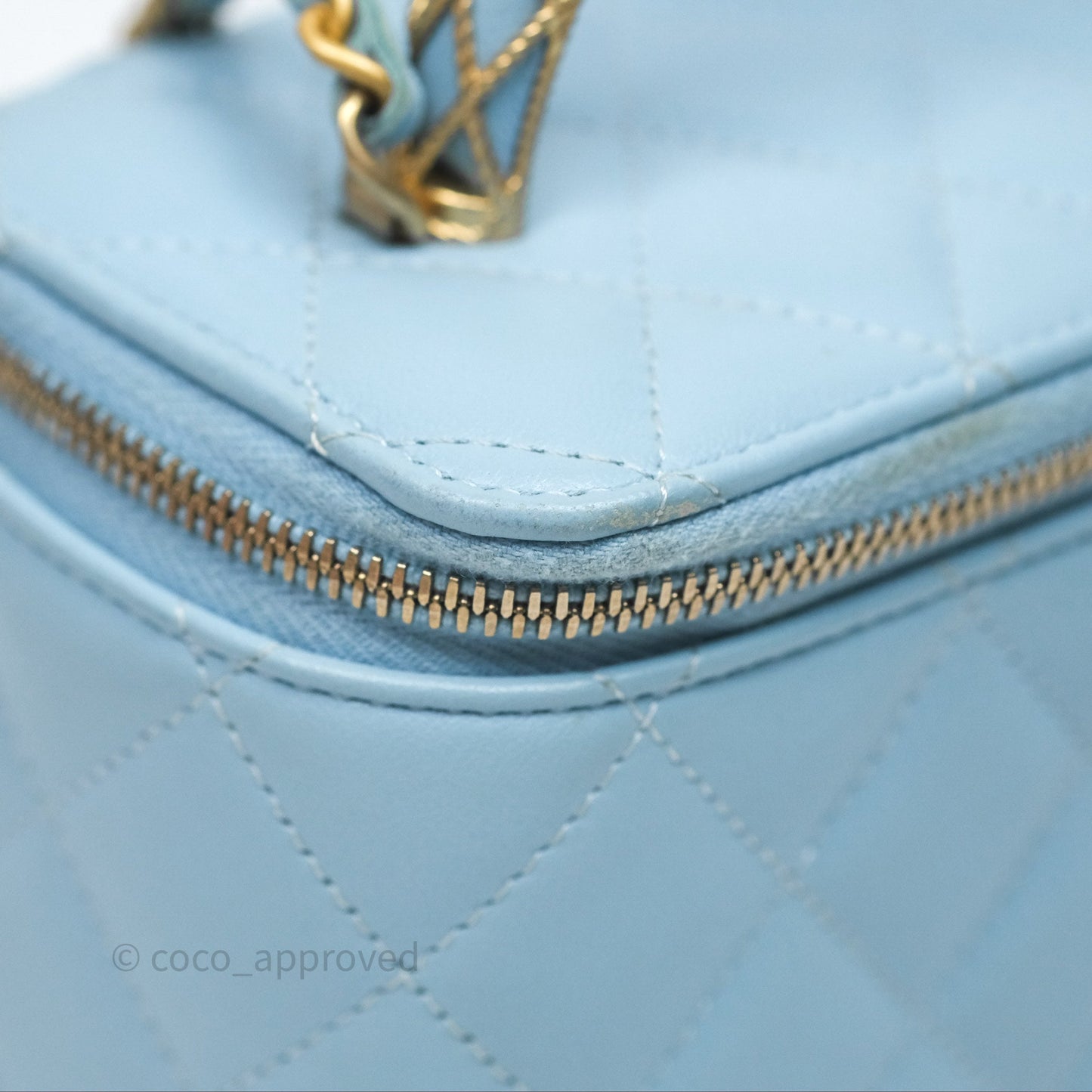 Chanel Vanity Rectangular Top Handle Blue Lambskin Gold Hardware