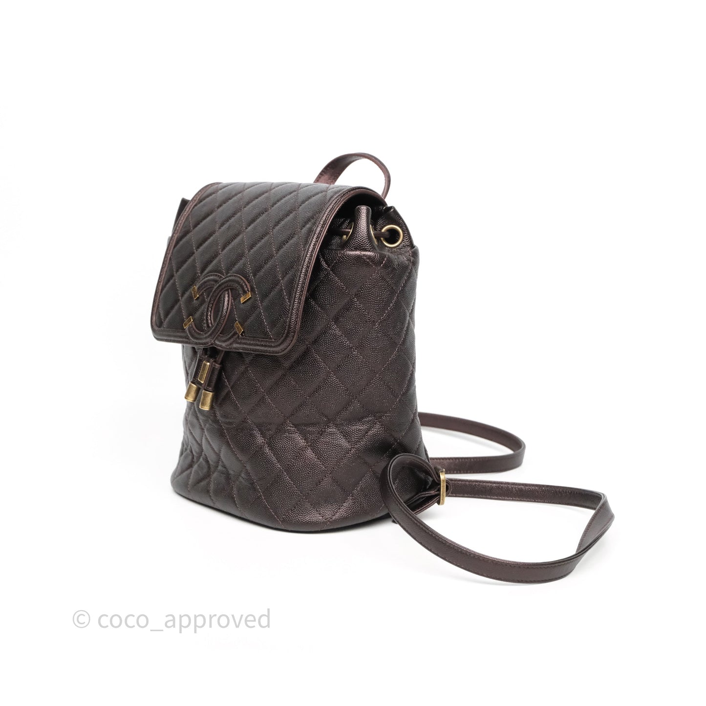 Chanel Quilted Filigree Backpack Purple Iridescent Burgundy Caviar Aged Gold Hardware