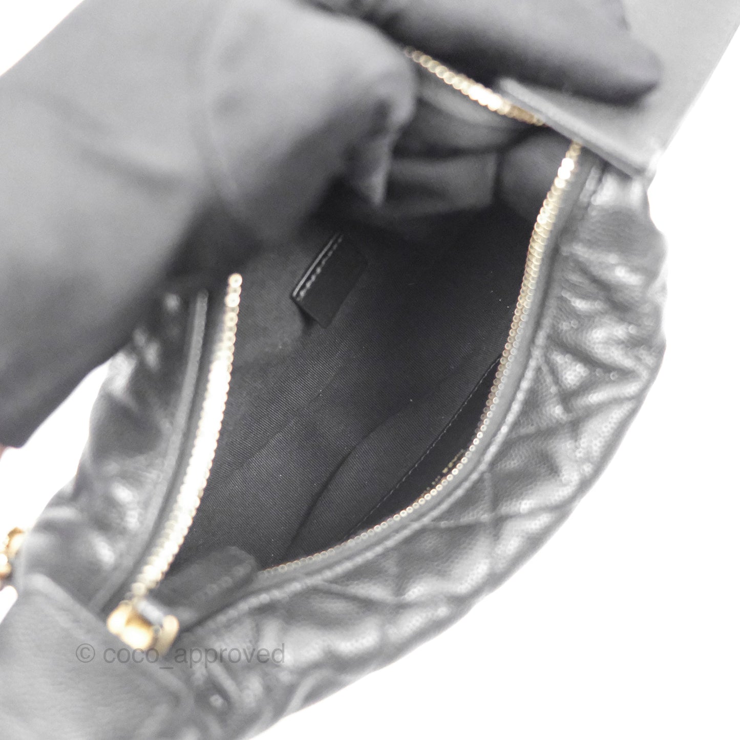 Chanel Bow Hobo Pouch Black Caviar Gold Hardware 24S