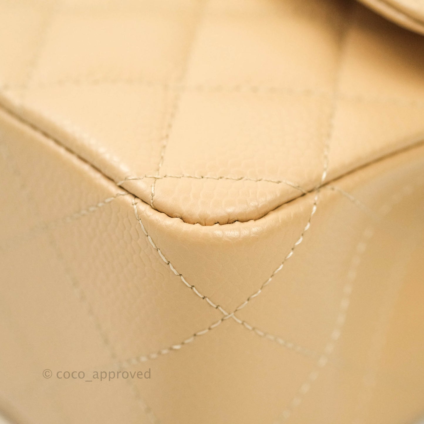 Chanel M/L Medium Quilted Caviar Double Flap Beige Gold Hardware