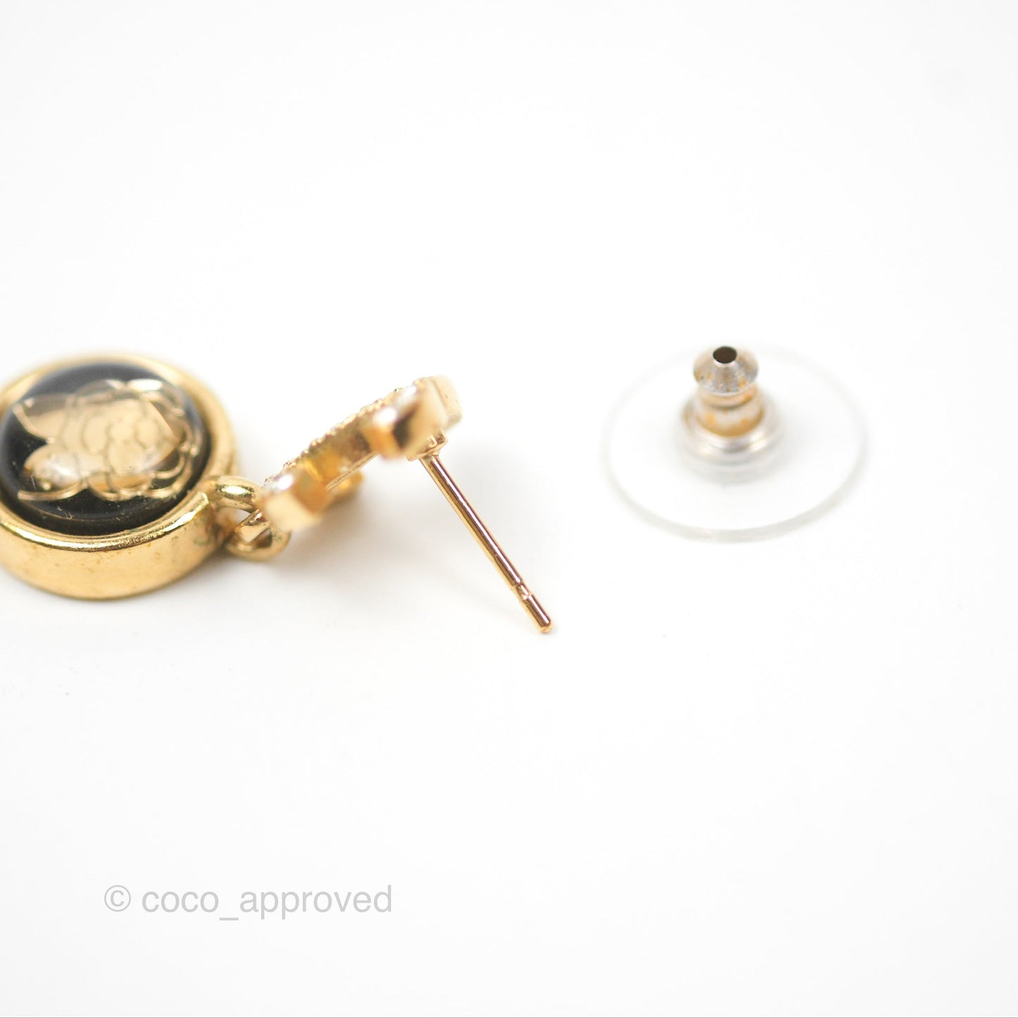 Chanel Crystal CC Camellia No.5 Drop Earrings Gold Tone 20B