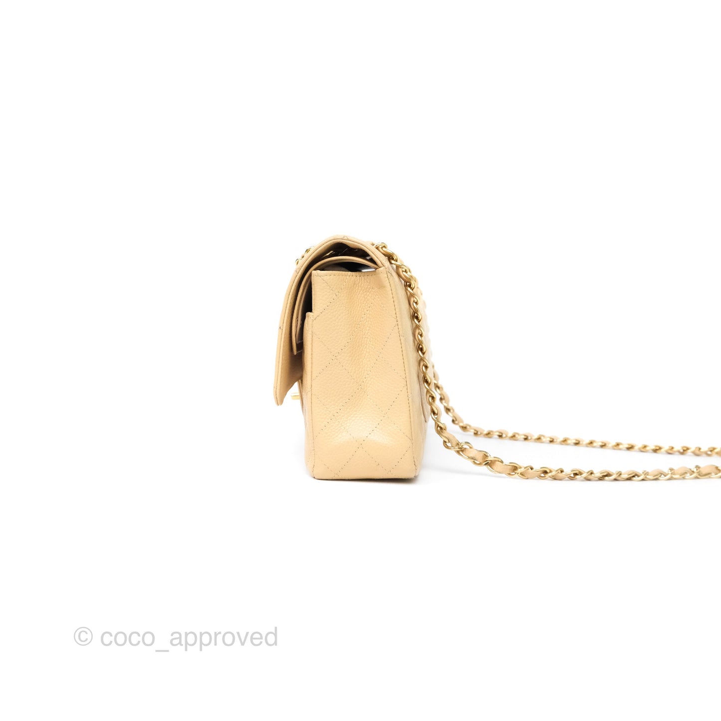 Chanel M/L Medium Classic Flap Quilted Beige Caviar Gold Hardware