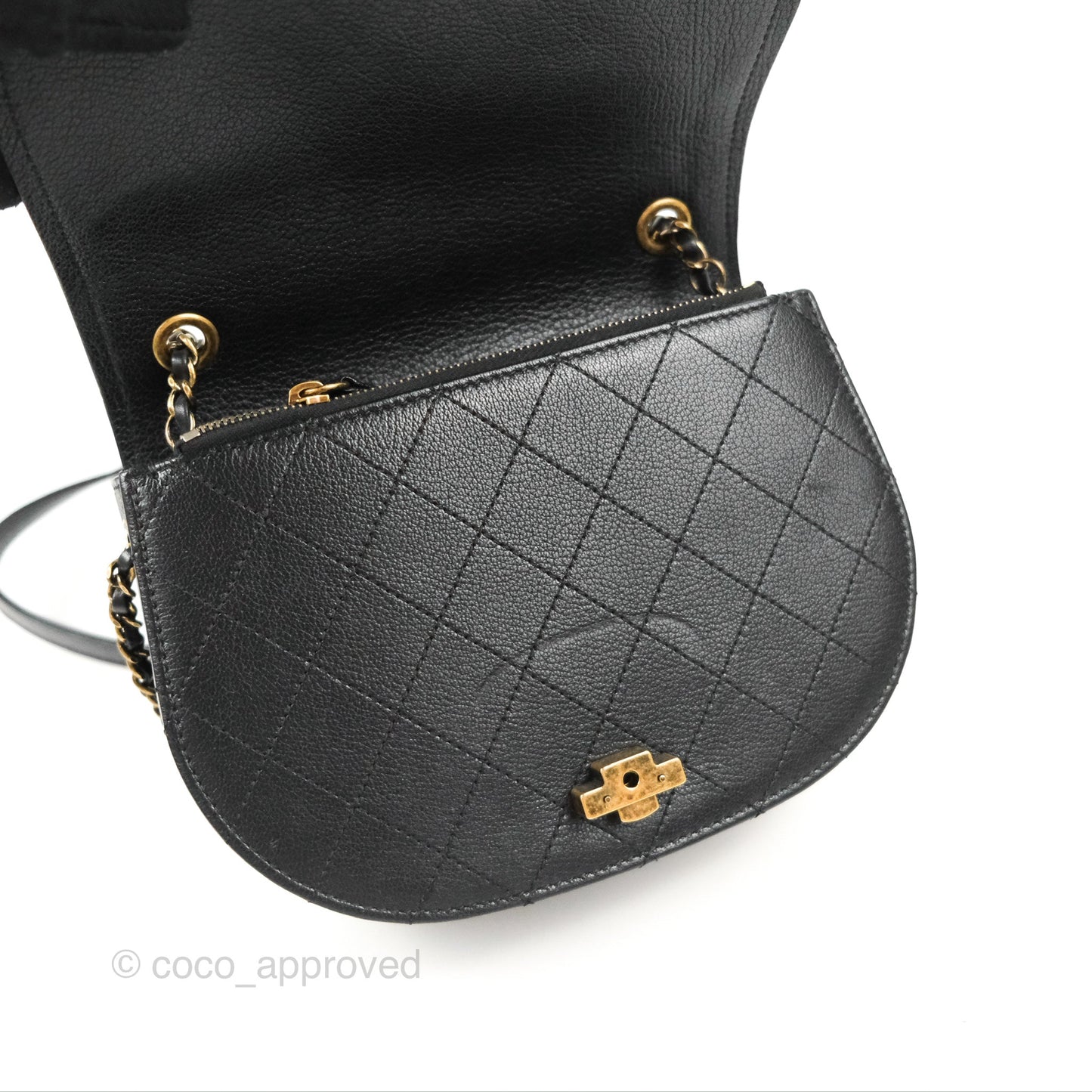 Chanel Small Coco Curve Flap Black Goatskin Antique Gold Hardware