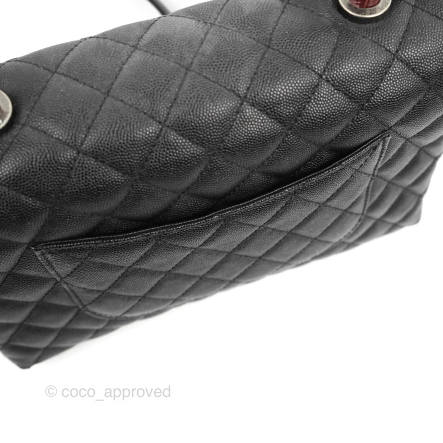 Chanel Medium Coco Handle Quilted Black Caviar Lizard Handle Ruthenium Hardware