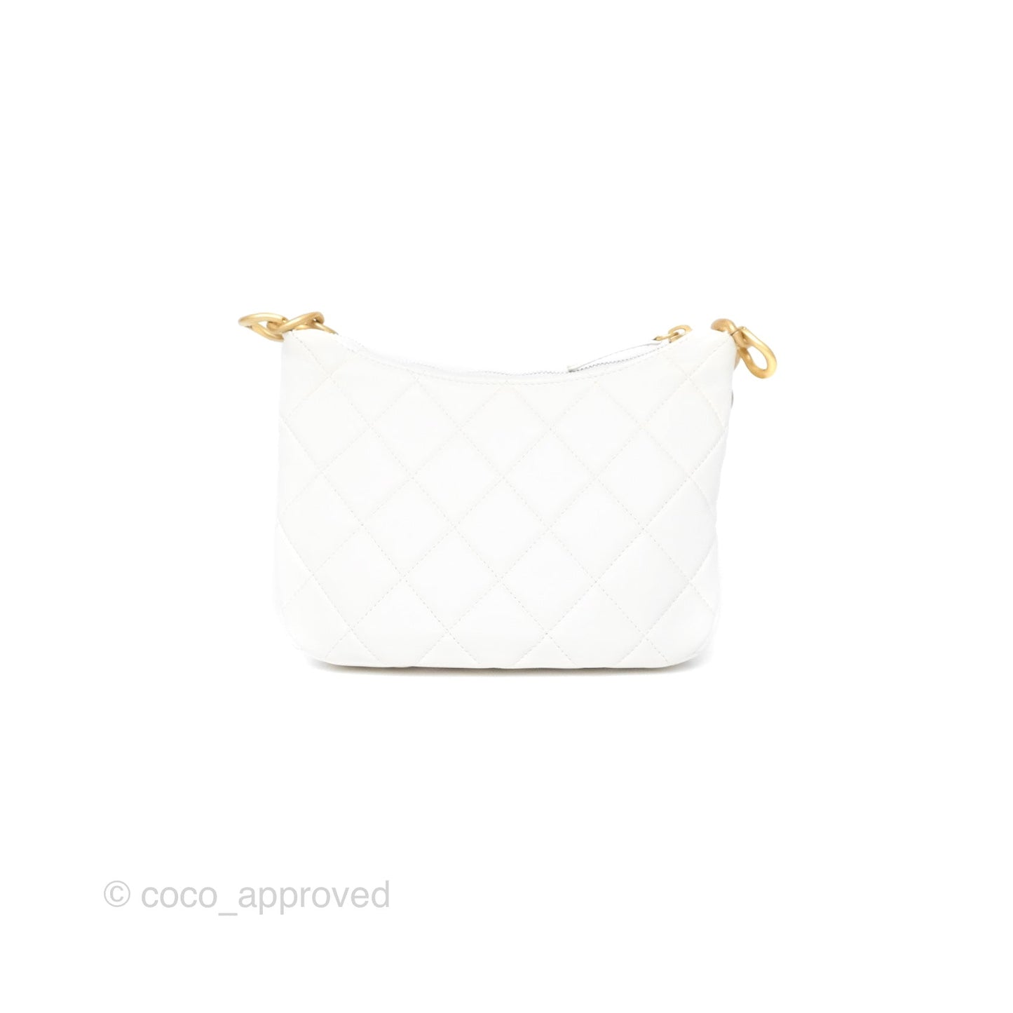 Chanel Chain Hobo Bag Quilted White Lambskin Aged Gold Hardware 23A