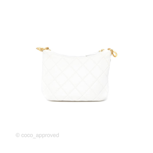 Chanel Chain Hobo Bag Quilted White Lambskin Aged Gold Hardware 23A