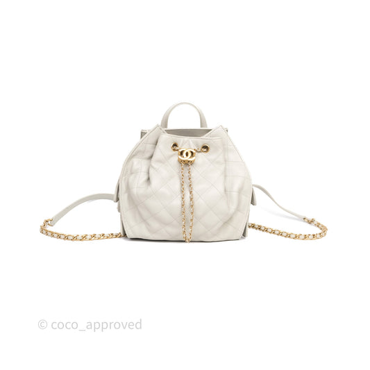 Chanel 25 Medium Backpack Light Grey Caviar Aged Gold Hardware