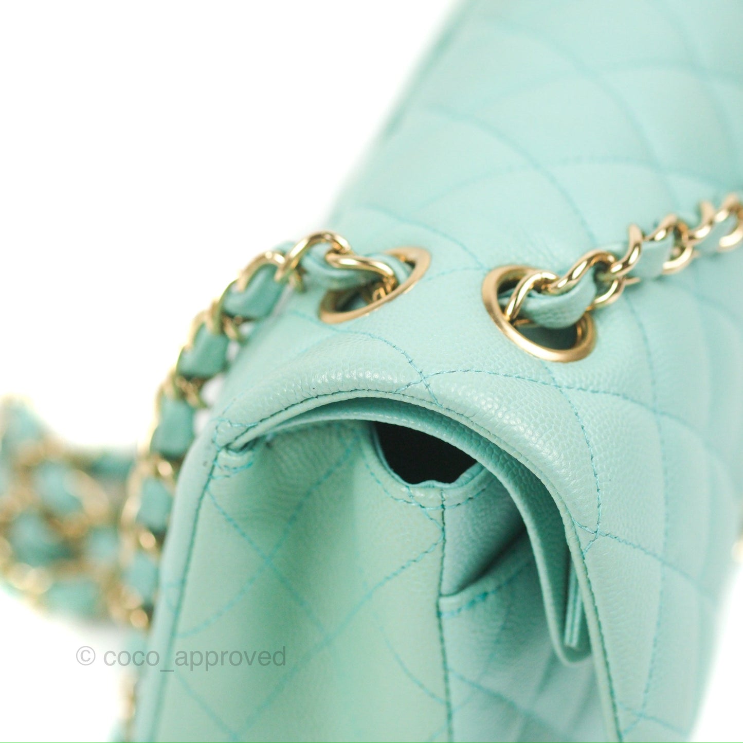 Chanel Small Classic Quilted Flap Tiffany Blue Caviar Gold Hardware 20C