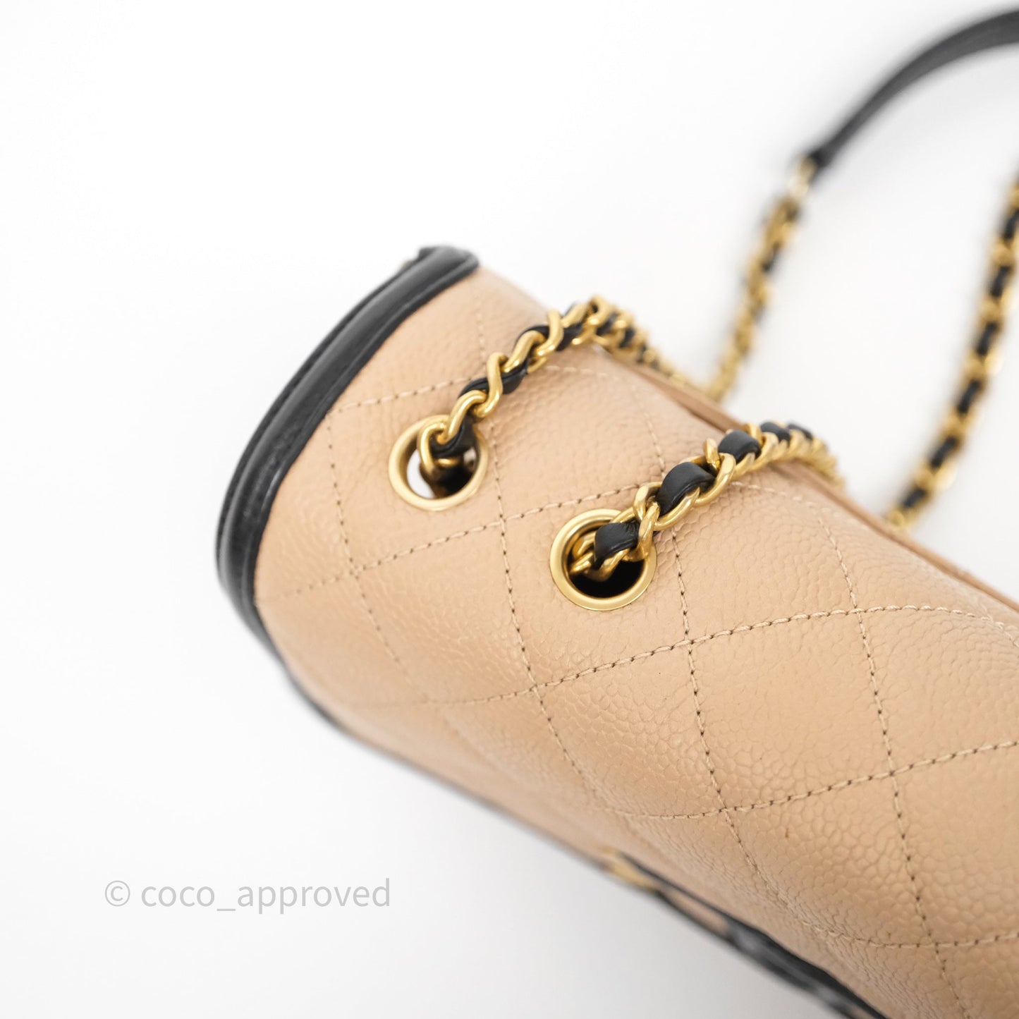 Chanel Small CC Filigree Flap Quilted Beige Black Caviar