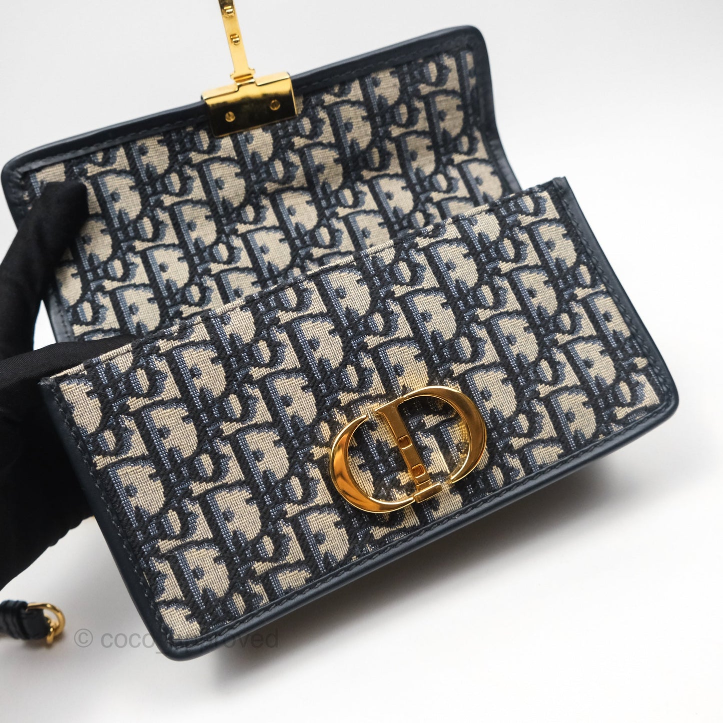 Dior 30 Montaigne East-West Bag With Chain Blue Dior Oblique Jacquard