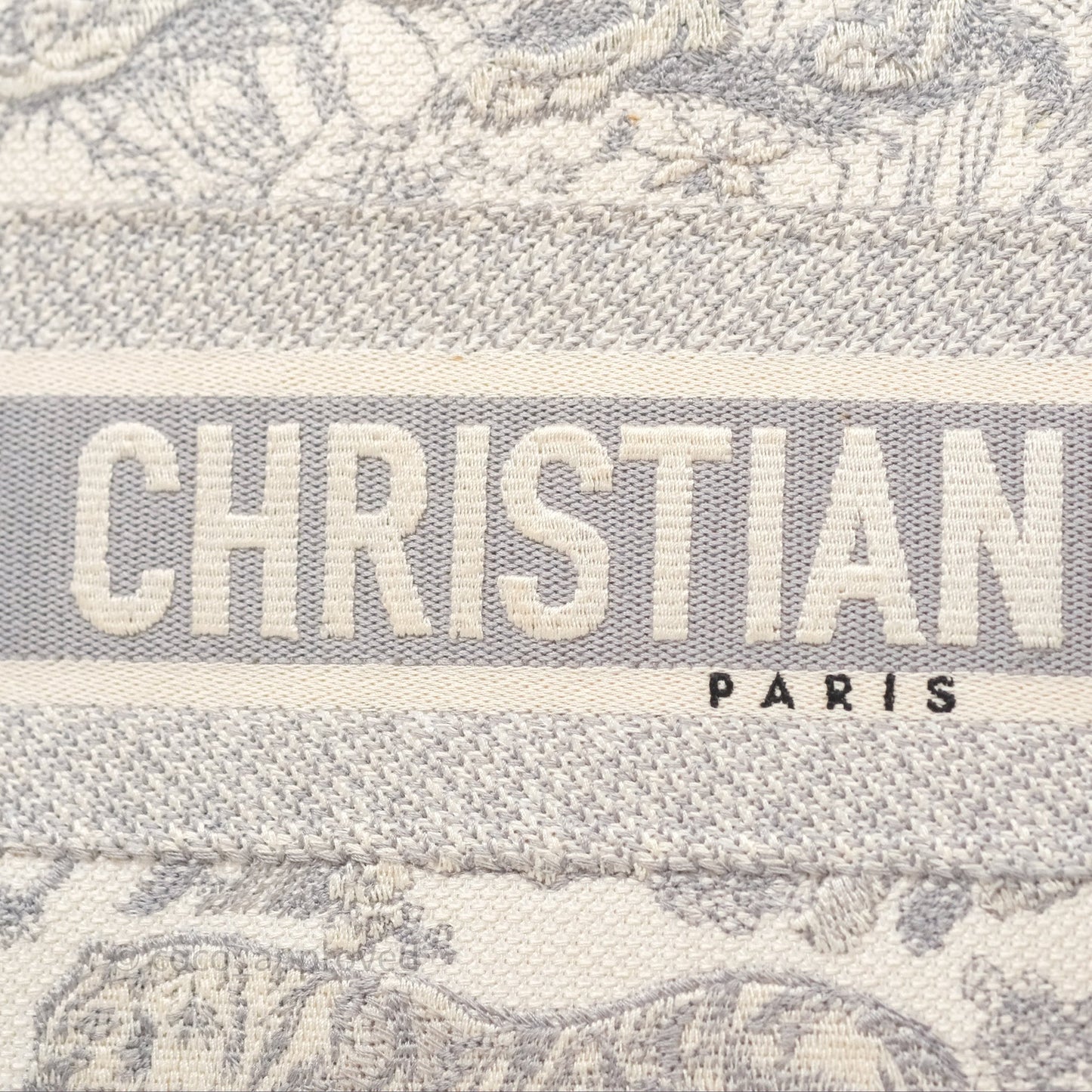 Christian Dior Medium (Old Small) Embroidered Toile De Jouy Light Grey Canvas Book Tote