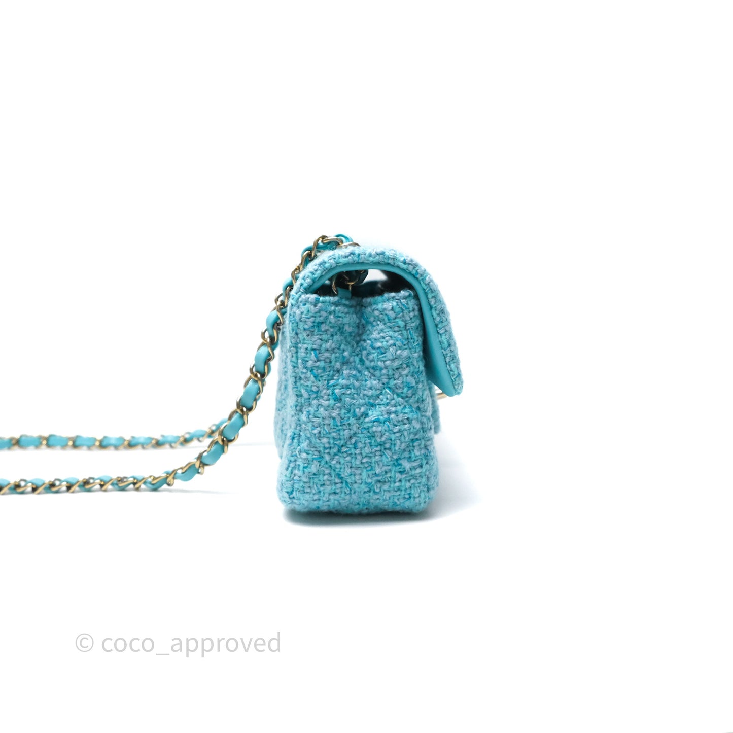 Chanel Quilted Mini Rectangular Flap Blue Tweed Gold Hardware