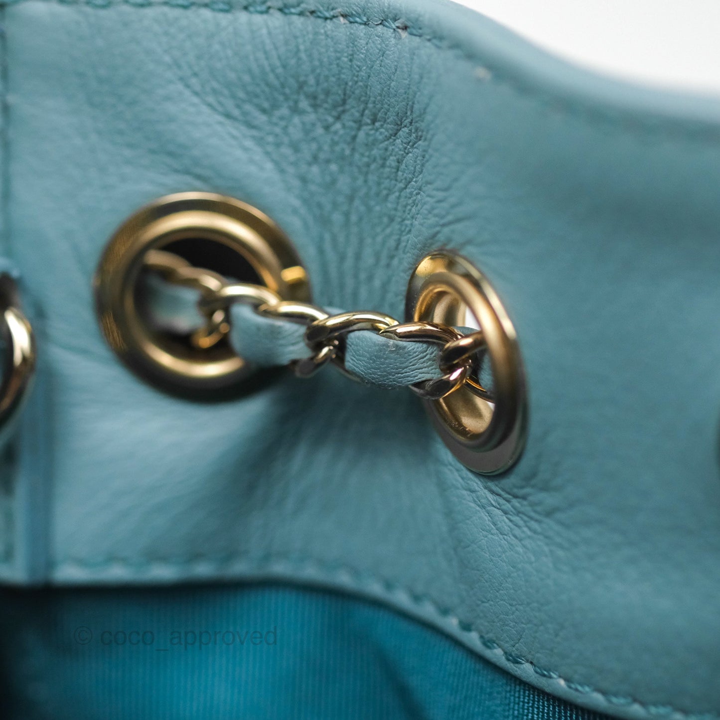 Chanel Small Drawstring Bucket Bag Blue Calfskin Gold Hardware
