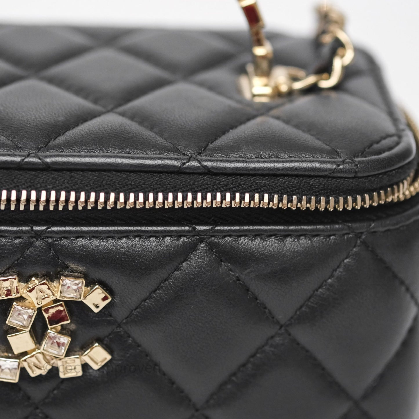 Chanel Crystals Top Handle Vanity Rectangular Black Lambskin Gold Hardware