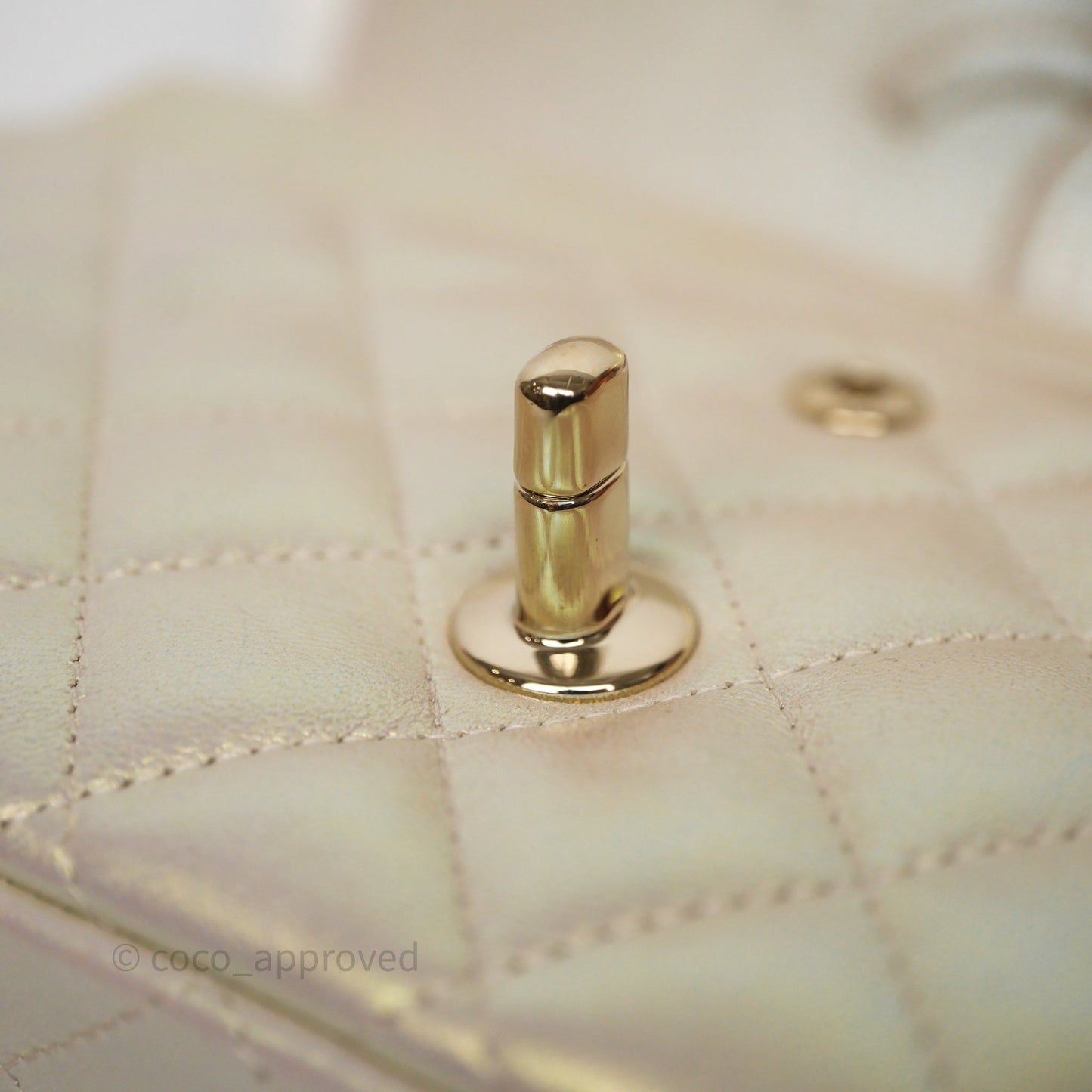 Chanel Classic Medium Double Flap Iridescent Beige Gold Hardware 21S