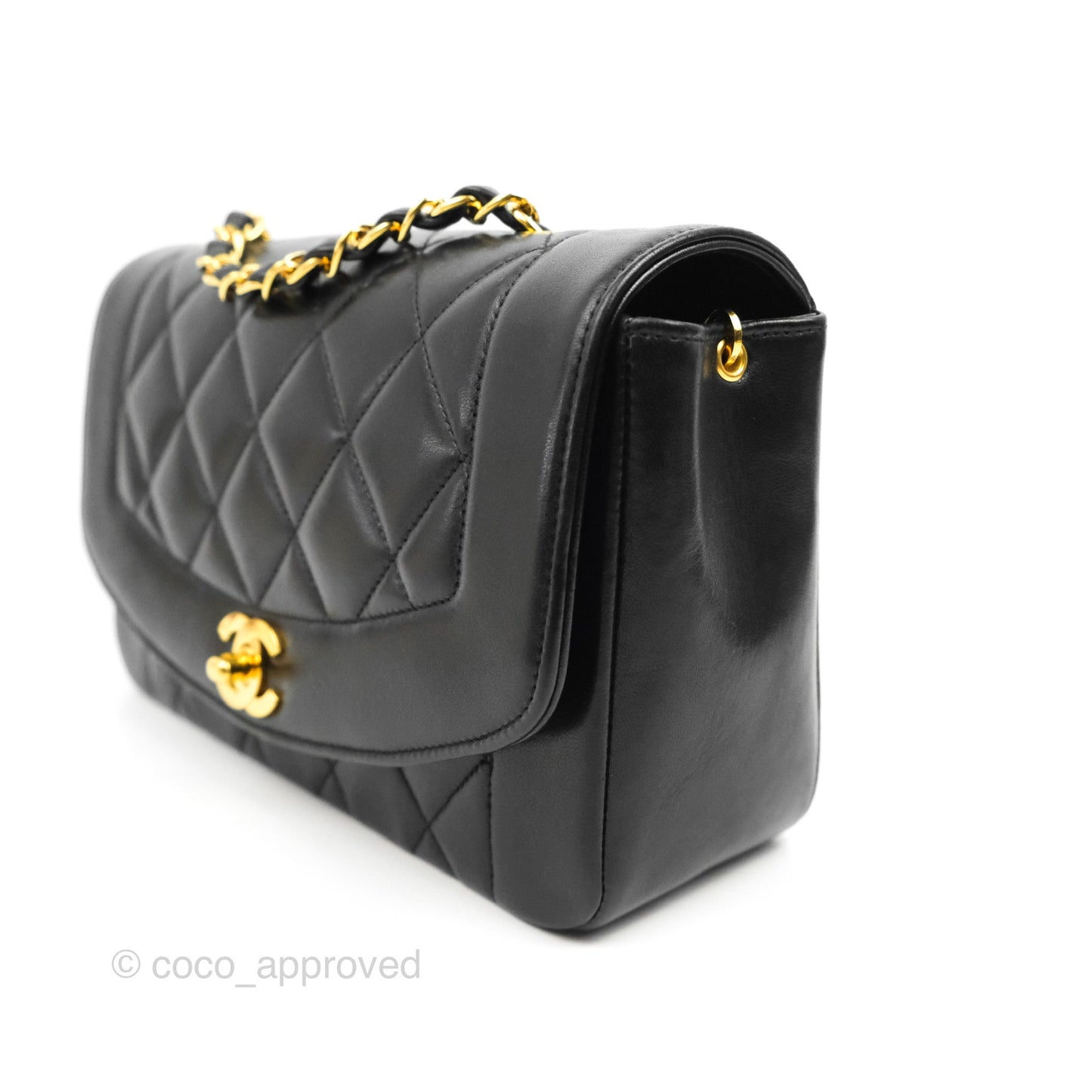 Chanel Small Vintage Quilted Classic Diana Flap Bag Black Lambskin 24K Gold Hardware