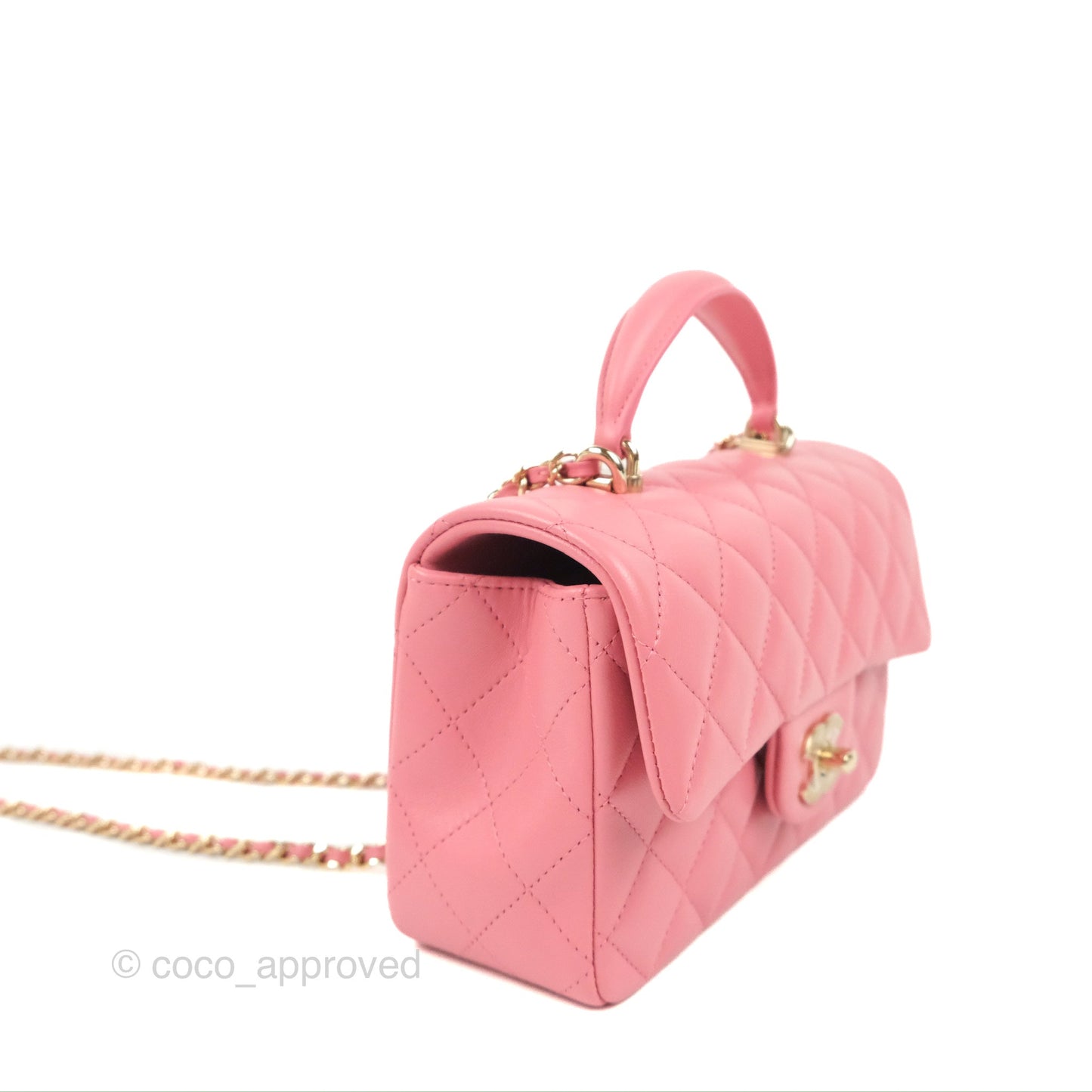 Chanel Top Handle Mini Rectangular Flap Bag Pink Lambskin Gold Hardware