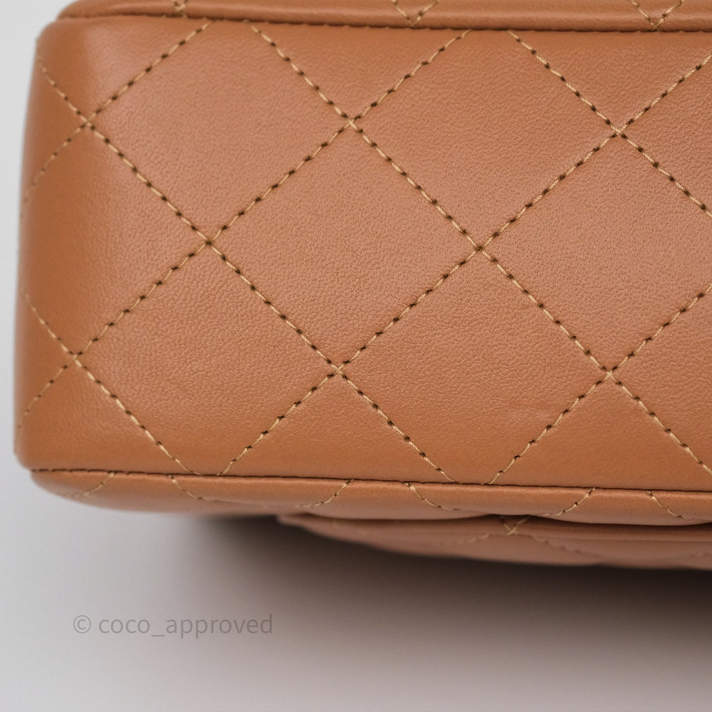 Chanel Mini Rectangular Flap Quilted Caramel Beige Lambskin Gold Hardware
