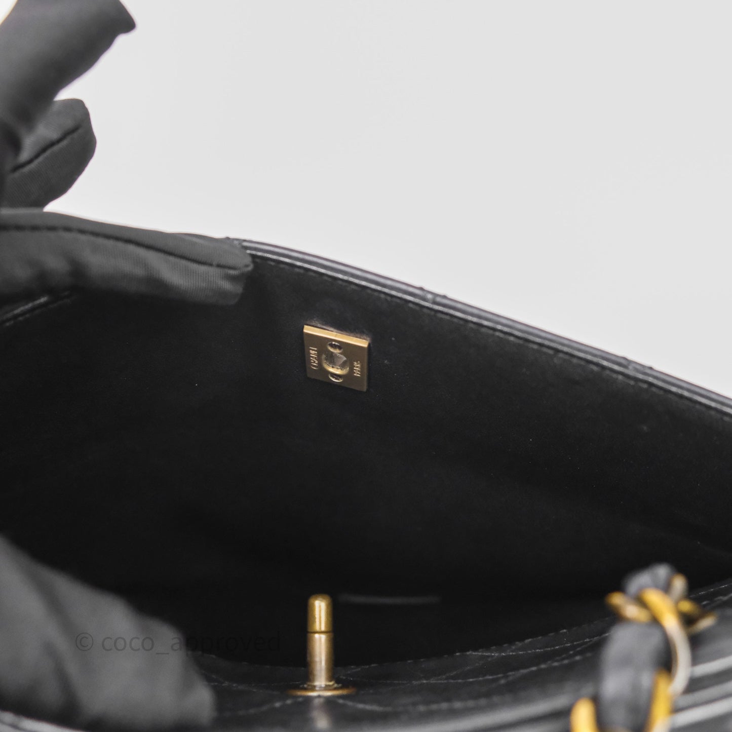 Chanel Vintage Tote Bag Quilted Black Lambskin Antique Gold Hardware