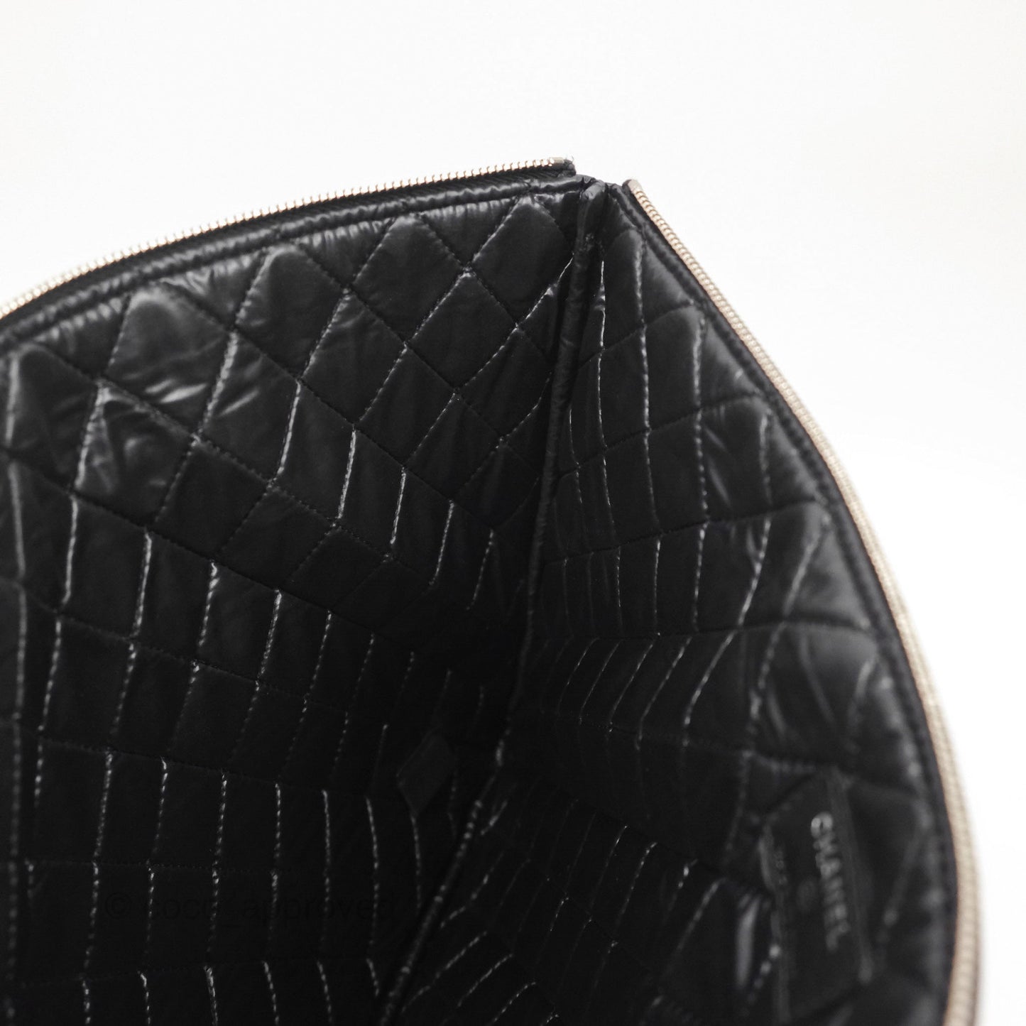 Chanel Mademoiselle Quilted Large O Case Clutch Black Lambskin