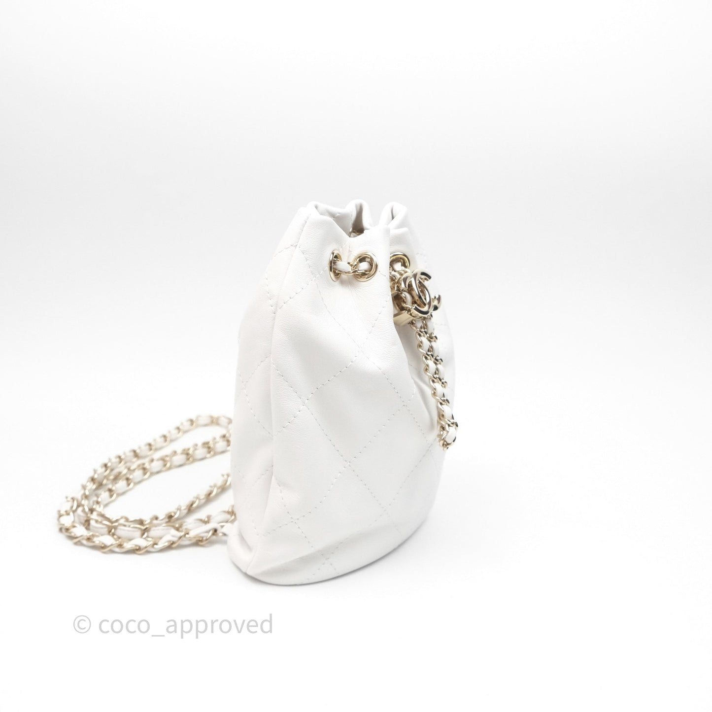 Chanel Quilted Drawstring Bucket Backpack White Calfskin Gold Hardware 24C