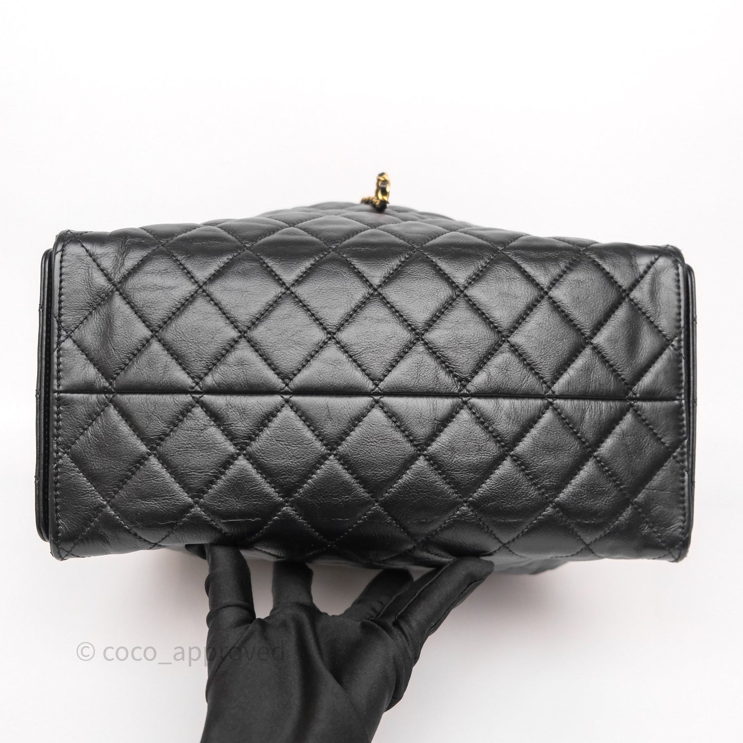 Chanel 25 Medium Black Crumpled Calfskin Aged Gold Hardware