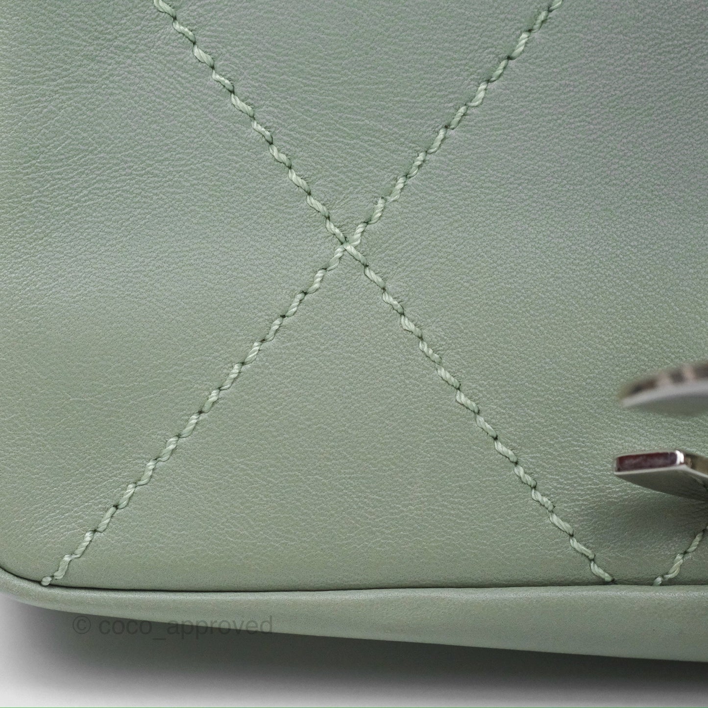 Chanel CC East West Flap Bag Lambskin Mint Green Silver Hardware