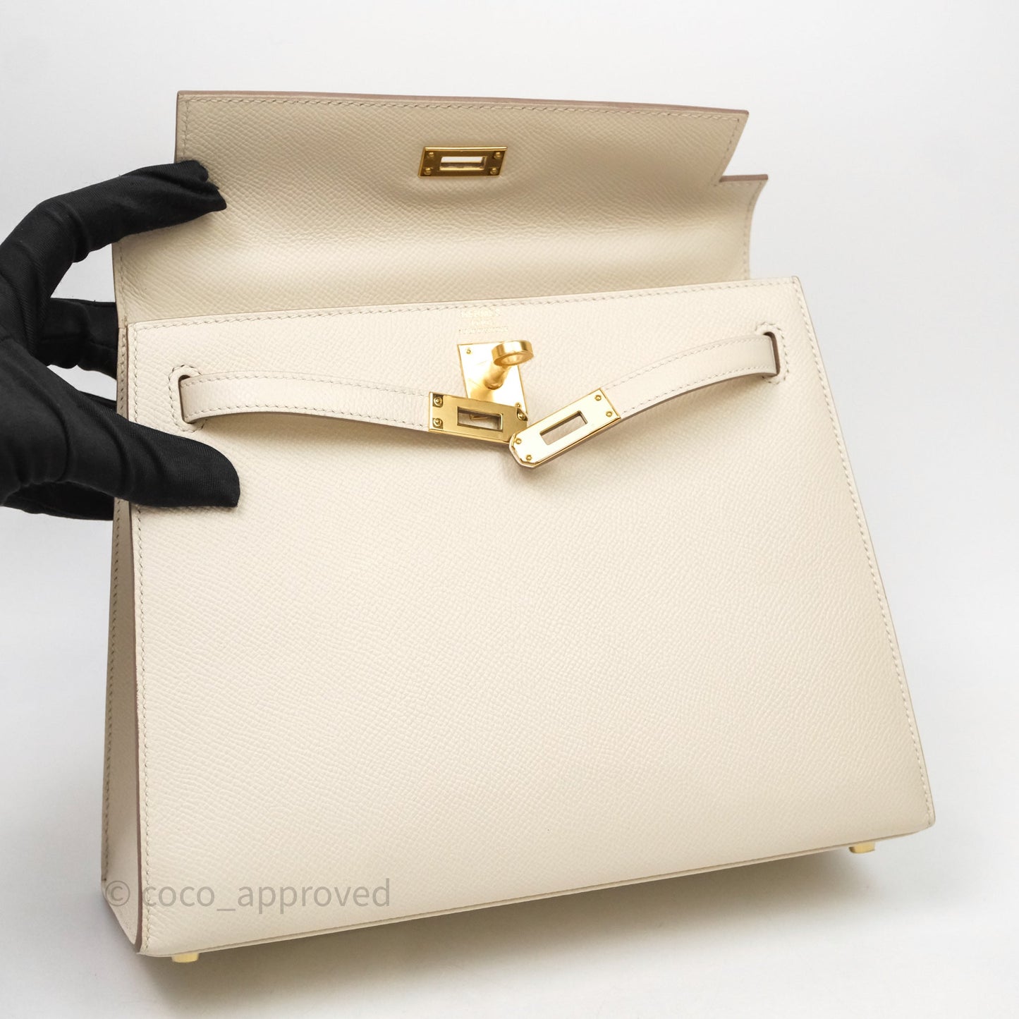 Hermes Kelly 25 Craie Epsom Gold Hardware
