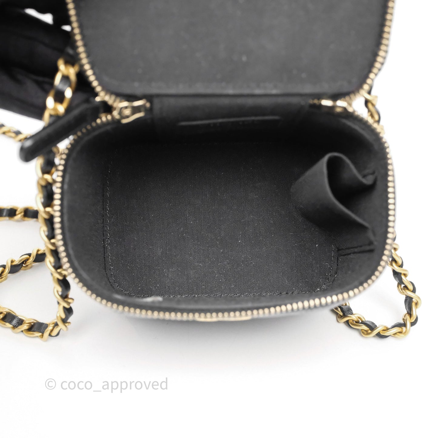 Chanel Mini Top Handle Vanity With Chain Black Lambskin Aged Gold Hardware
