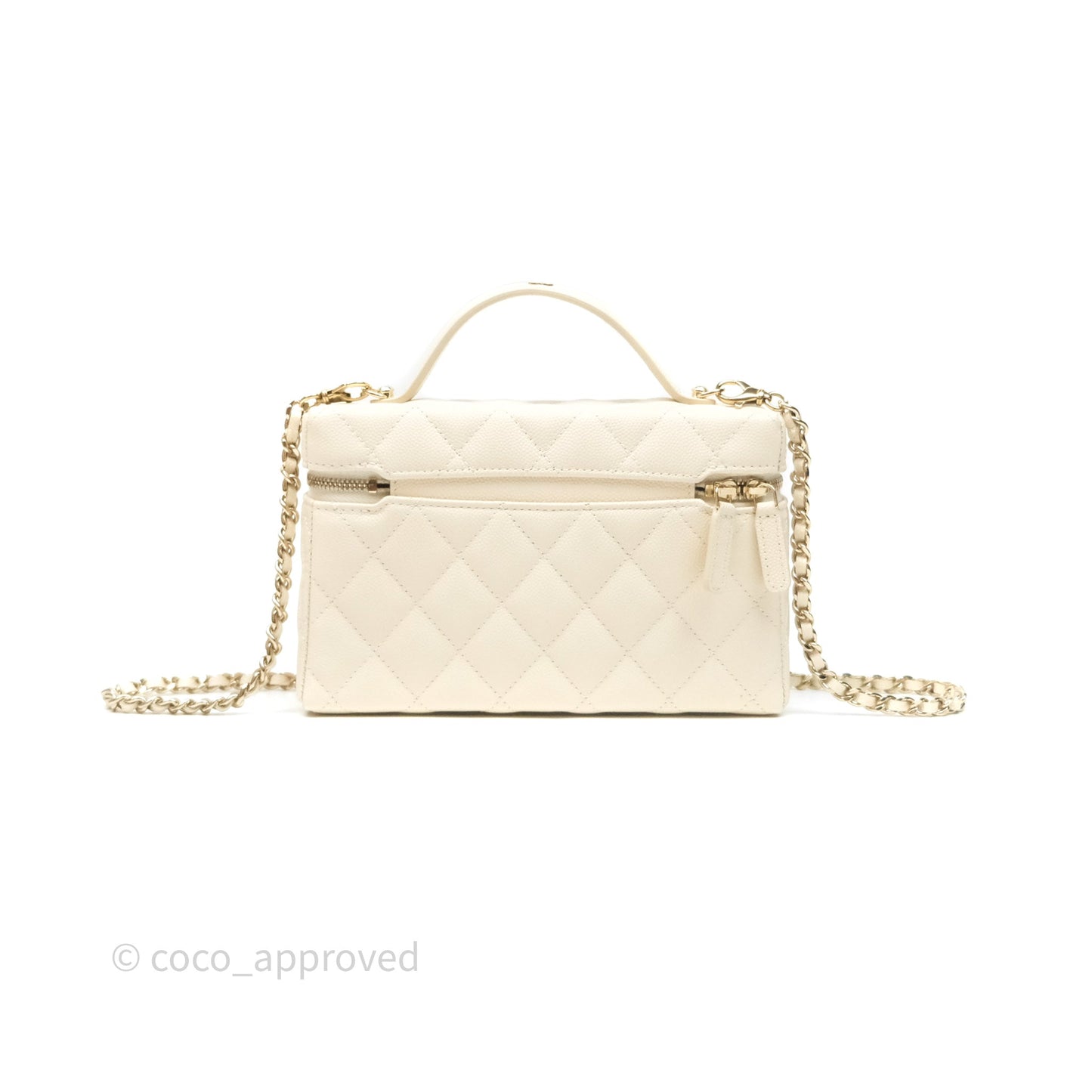 Chanel Top Handle Long Vanity with Chain Beige Caviar Gold Hardware 25C