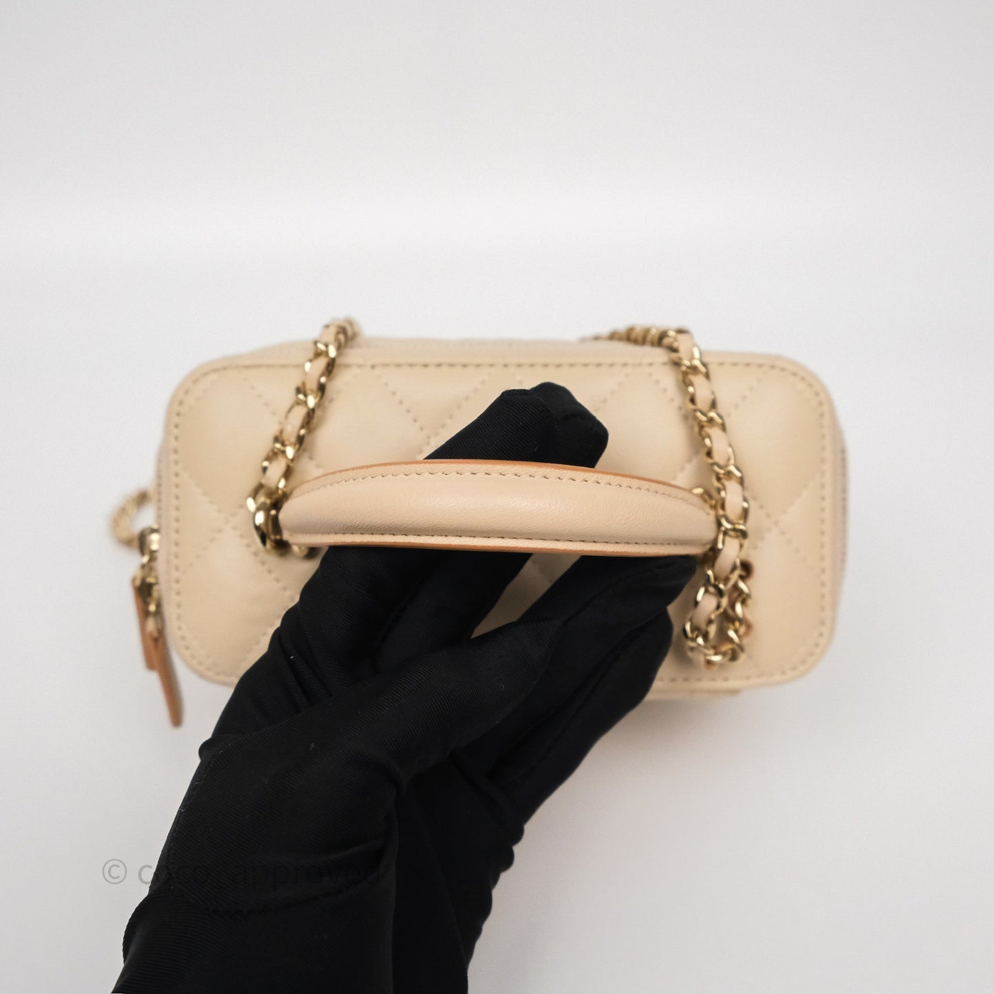 Chanel Vanity Rectangular Top Handle Ecru/Beige Lambskin Gold Hardware 23P