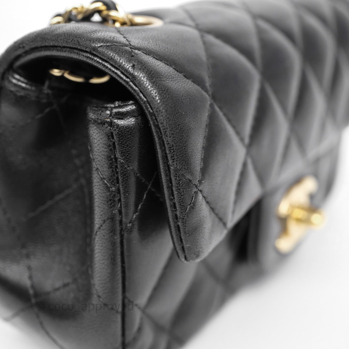 Chanel Quilted Extra Mini Rectangular Flap Black Lambskin Aged Gold Hardware