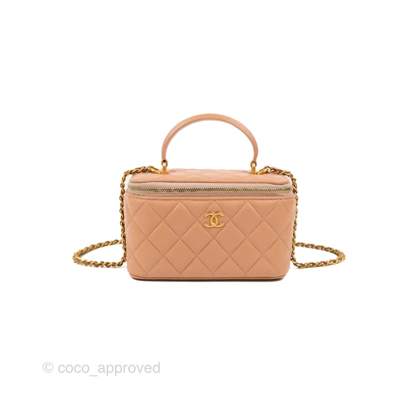Chanel Vanity Rectangular Top Handle Beige Lambskin Gold Hardware