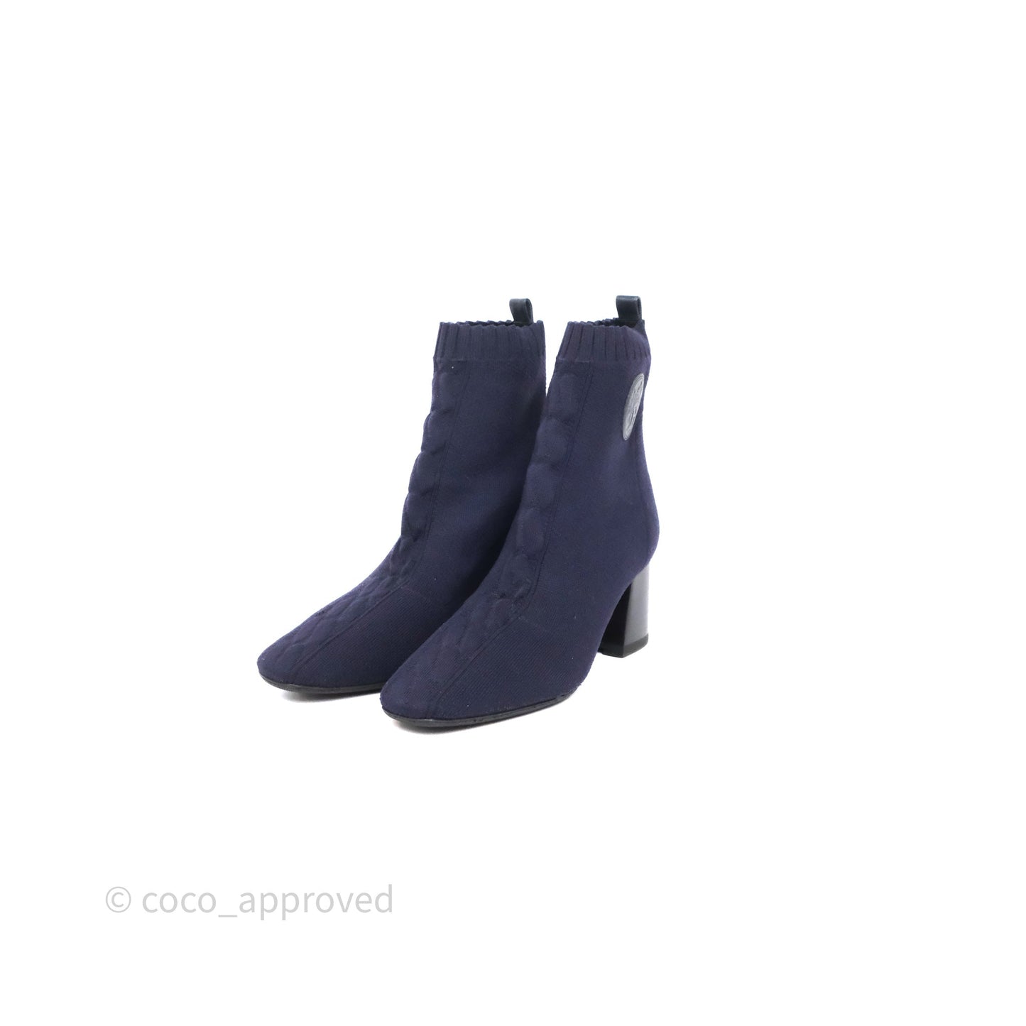 Hermes Knit Calfskin Volver 60 Ankle Boots Bleu Diplomatique Size 38