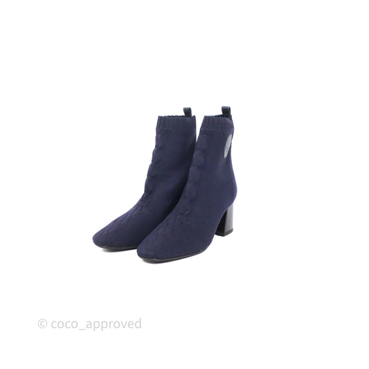 Hermes Knit Calfskin Volver 60 Ankle Boots Bleu Diplomatique Size 38