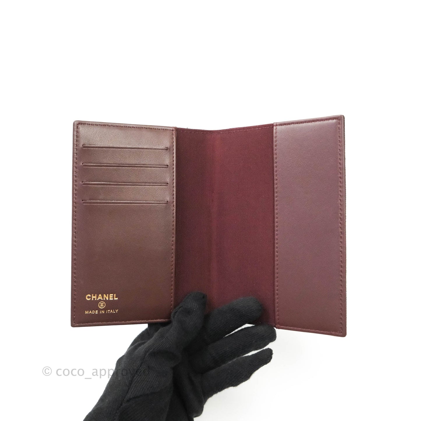 Chanel Classic Quilted Caviar Black Passport Holder Gold Hardware