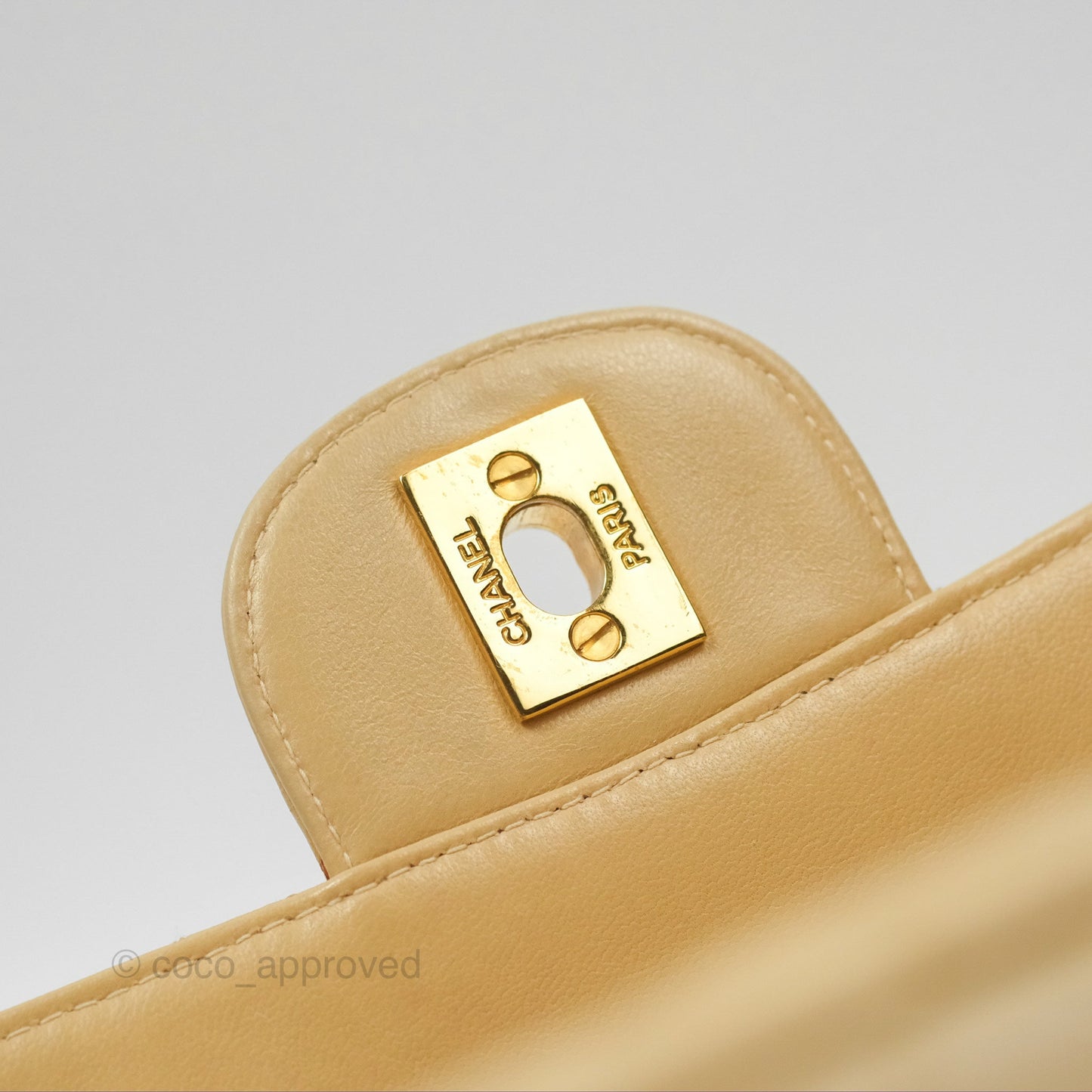 Chanel Vintage Double Sided Flap Bag Quilted Beige Lambskin Gold Hardware